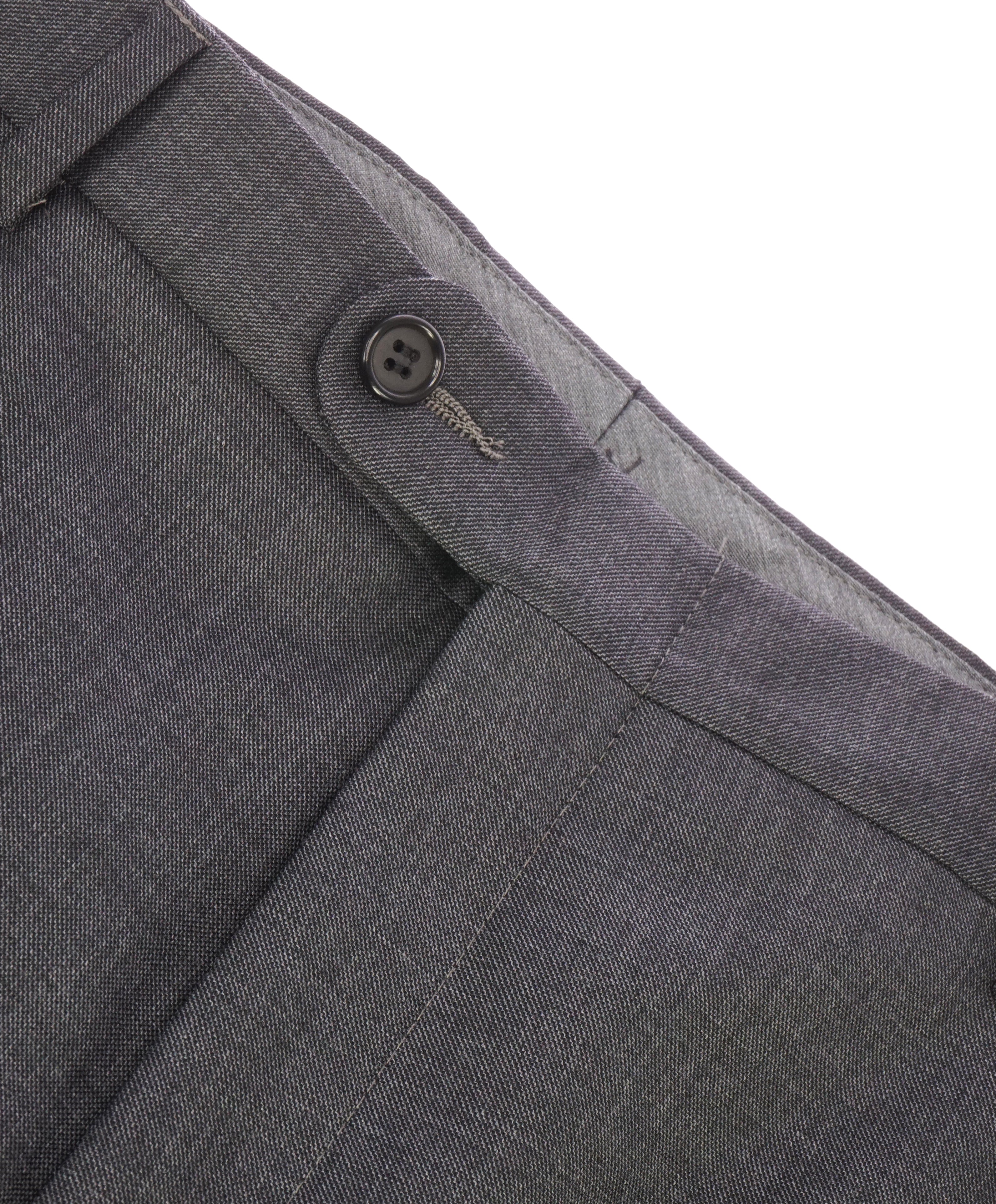 HICKEY FREEMAN - Charcoal Gray Textured Wool Flat Front Dress Pants - 34W