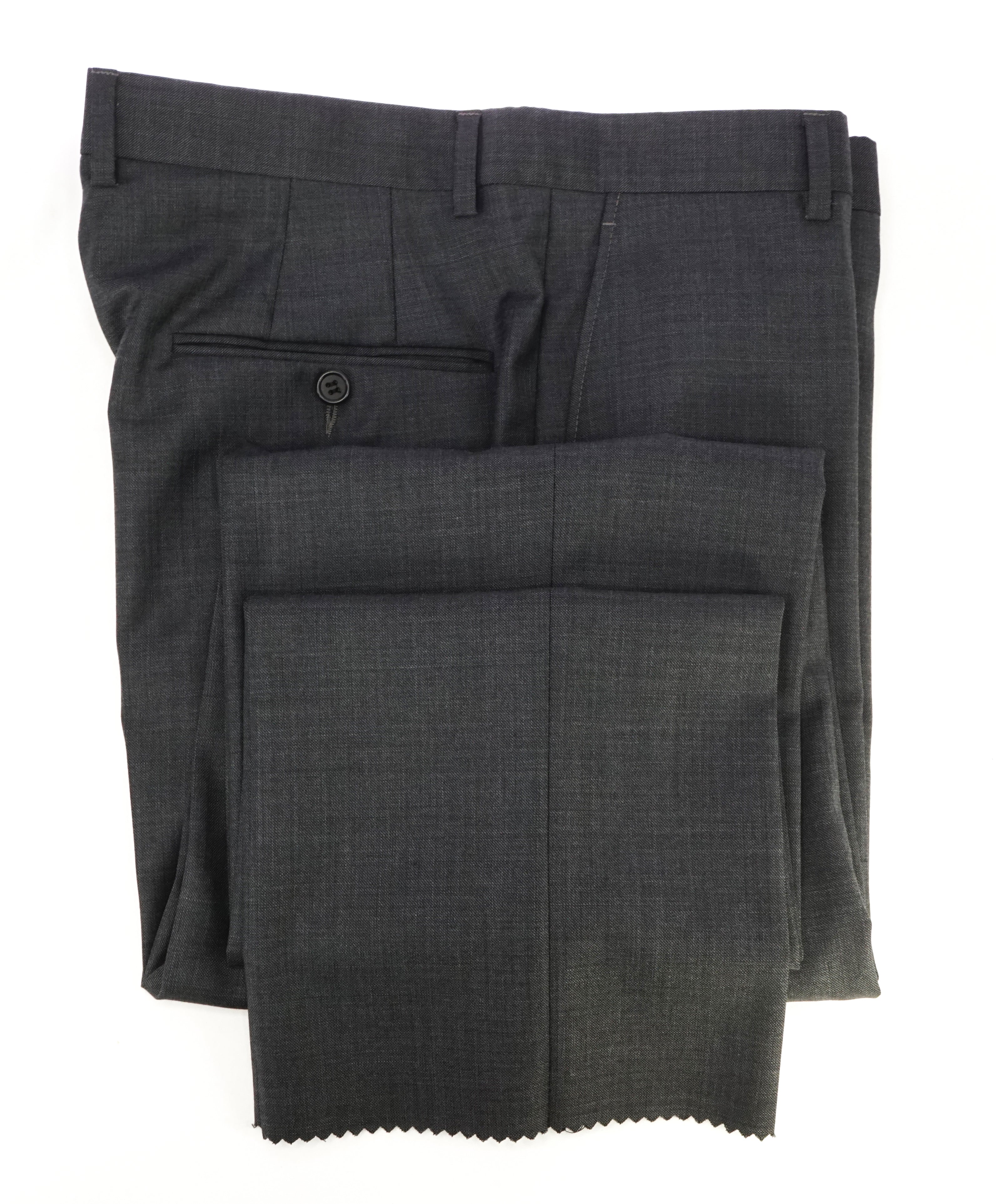 HICKEY FREEMAN - Charcoal Gray Textured Wool Flat Front Dress Pants - 34W