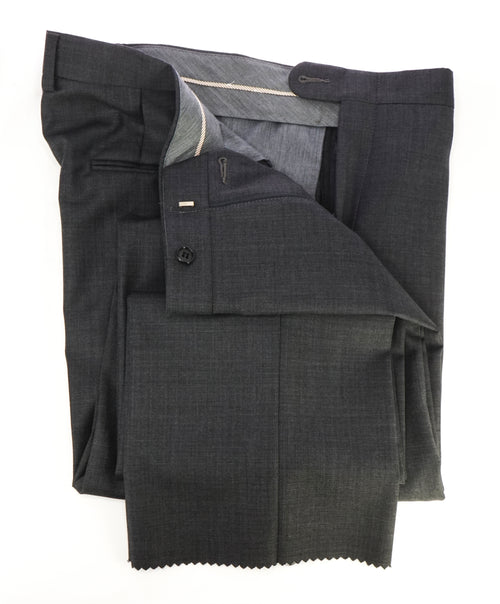 HICKEY FREEMAN - Charcoal Gray Textured Wool Flat Front Dress Pants - 34W