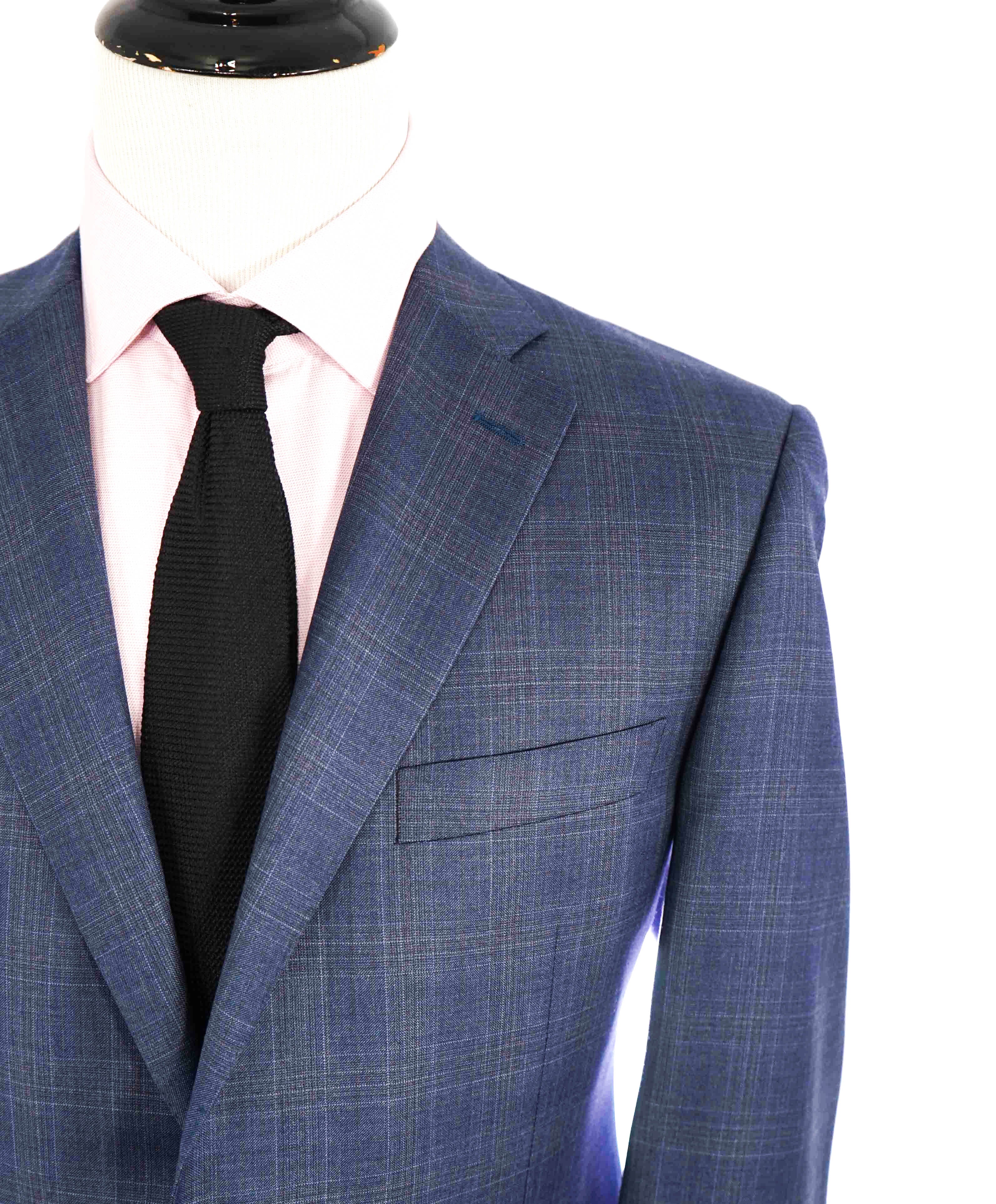 $1,895 CANALI - Blue Check Plaid Blazer - 42R