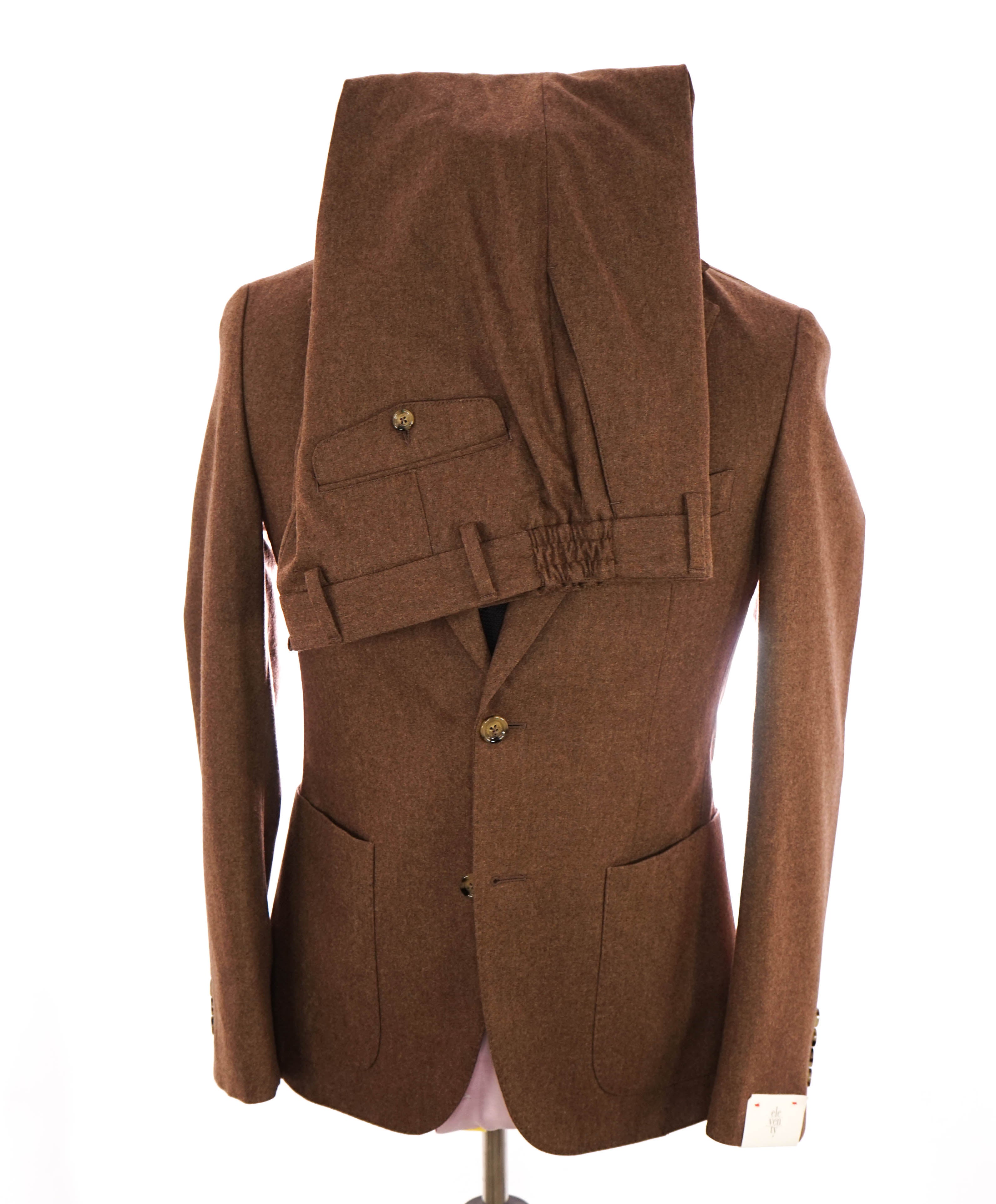 ELEVENTY - "CASHMERE" Brown Flannel Patch Pocket Semi-Lined Suit - 36 (46 EU)