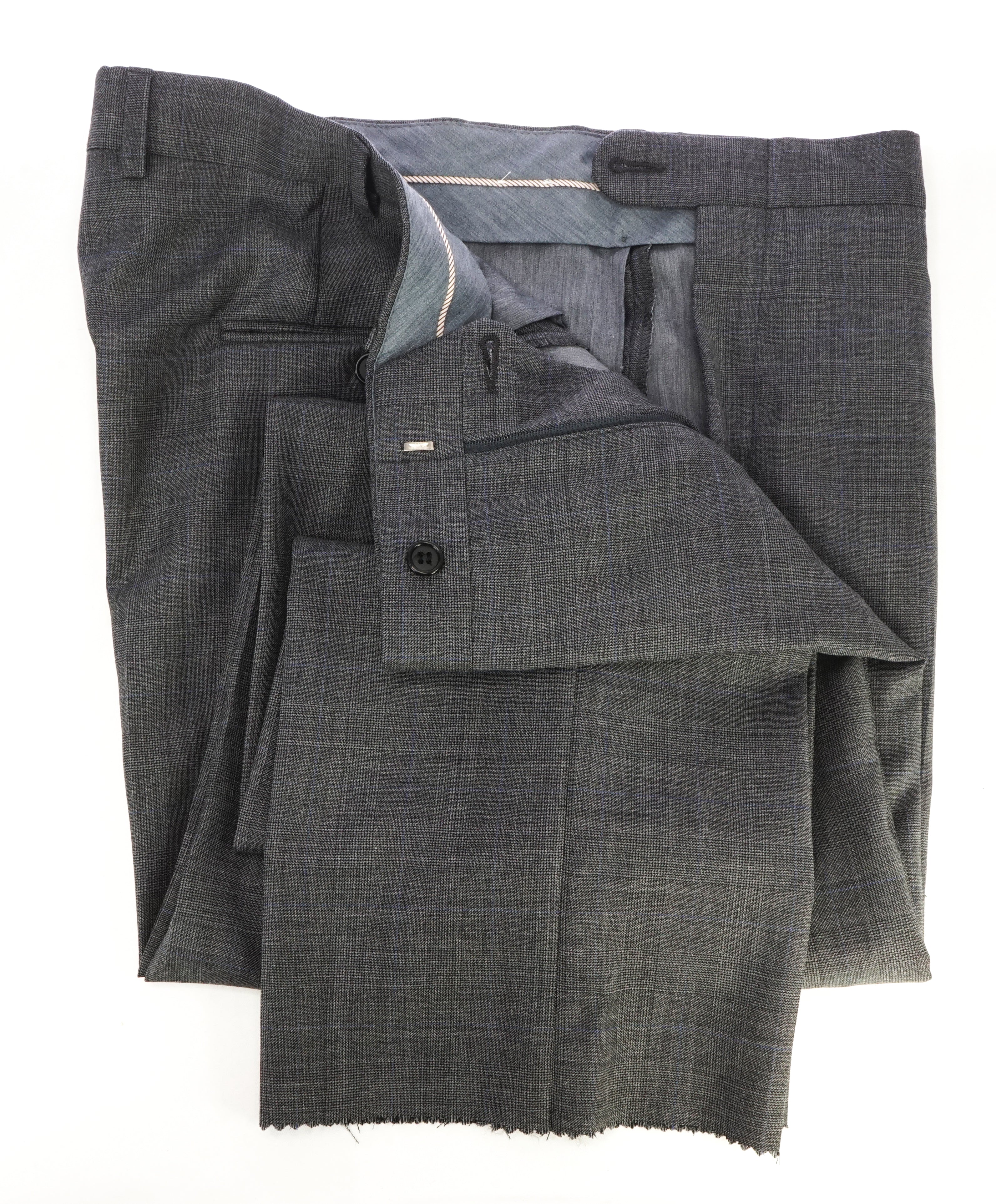 HICKEY FREEMAN - Prince of Wales Check Wool Flat Front Dress Pants - 38W