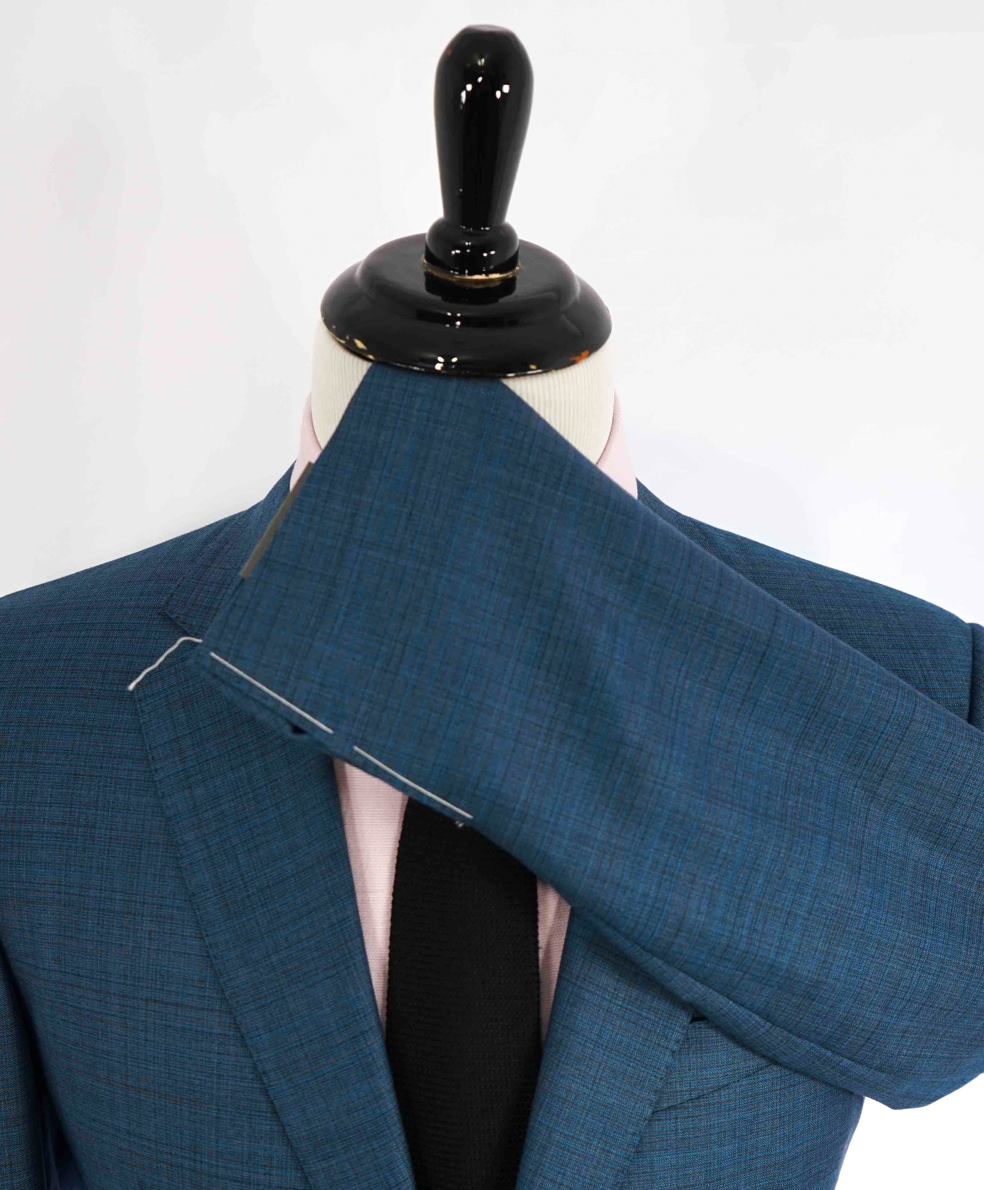 $1,895 CANALI - Teal Blue Abstract Check Wool Blazer - 44R