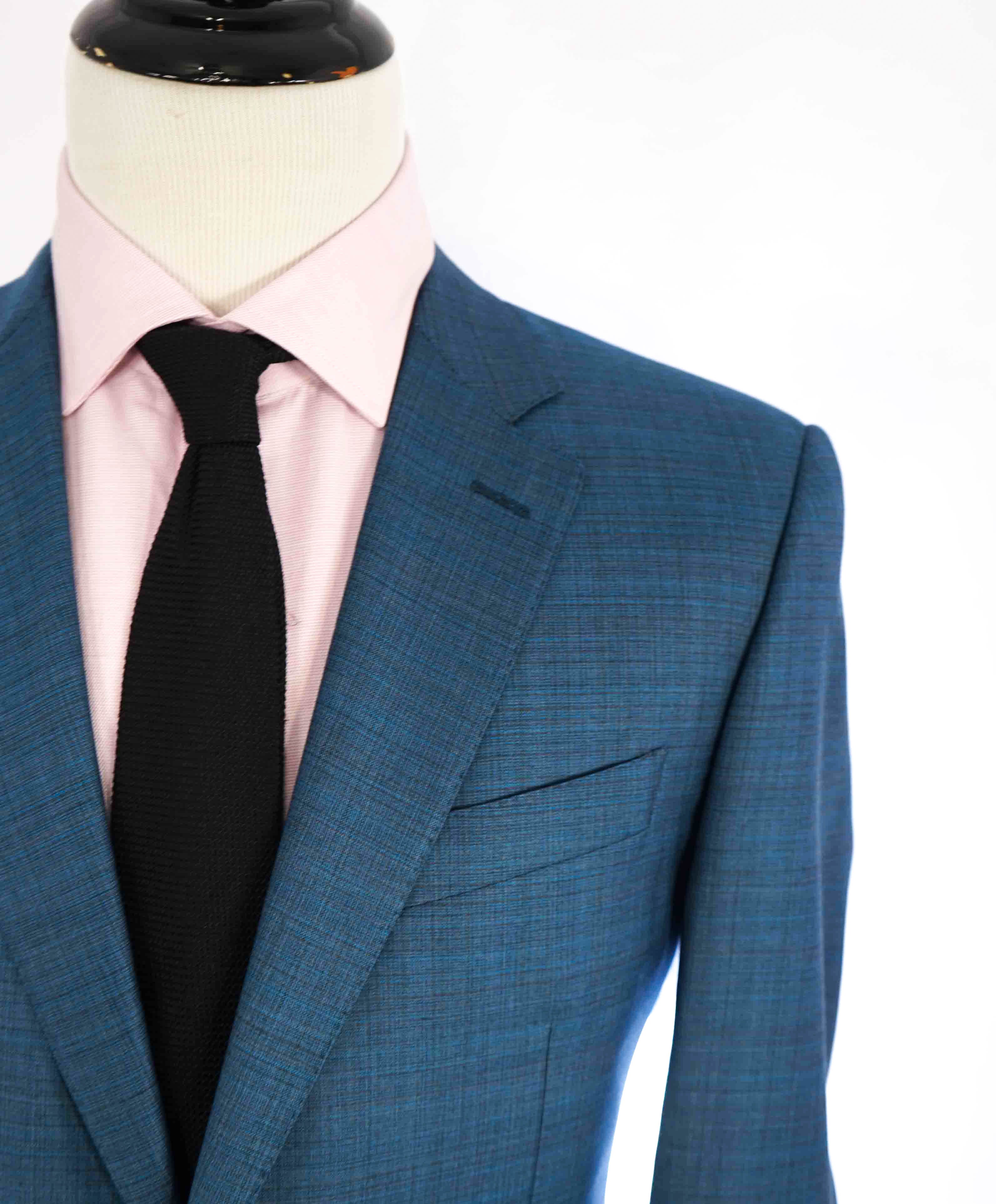 $1,895 CANALI - Teal Blue Abstract Check Wool Blazer - 44R