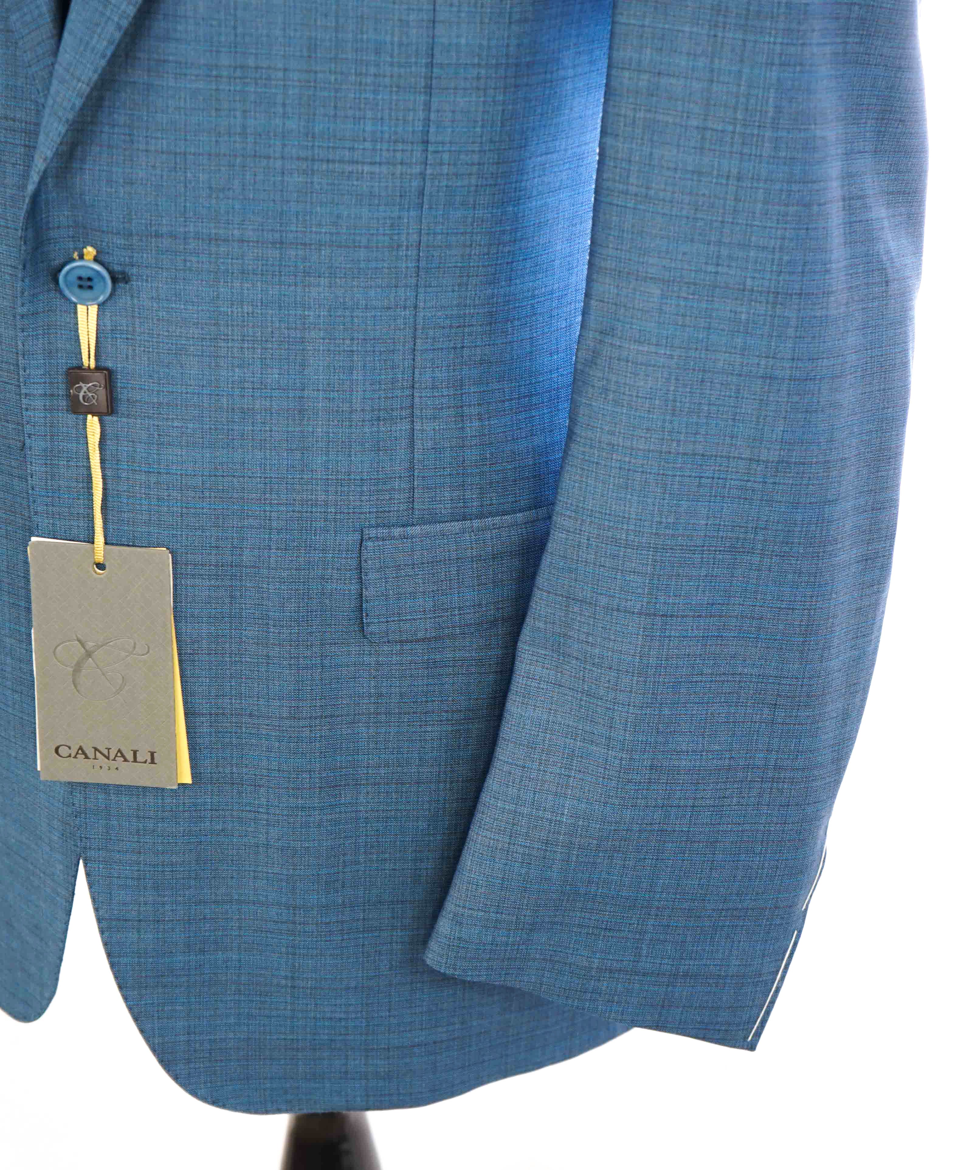 $1,895 CANALI - Teal Blue Abstract Check Wool Blazer - 44R