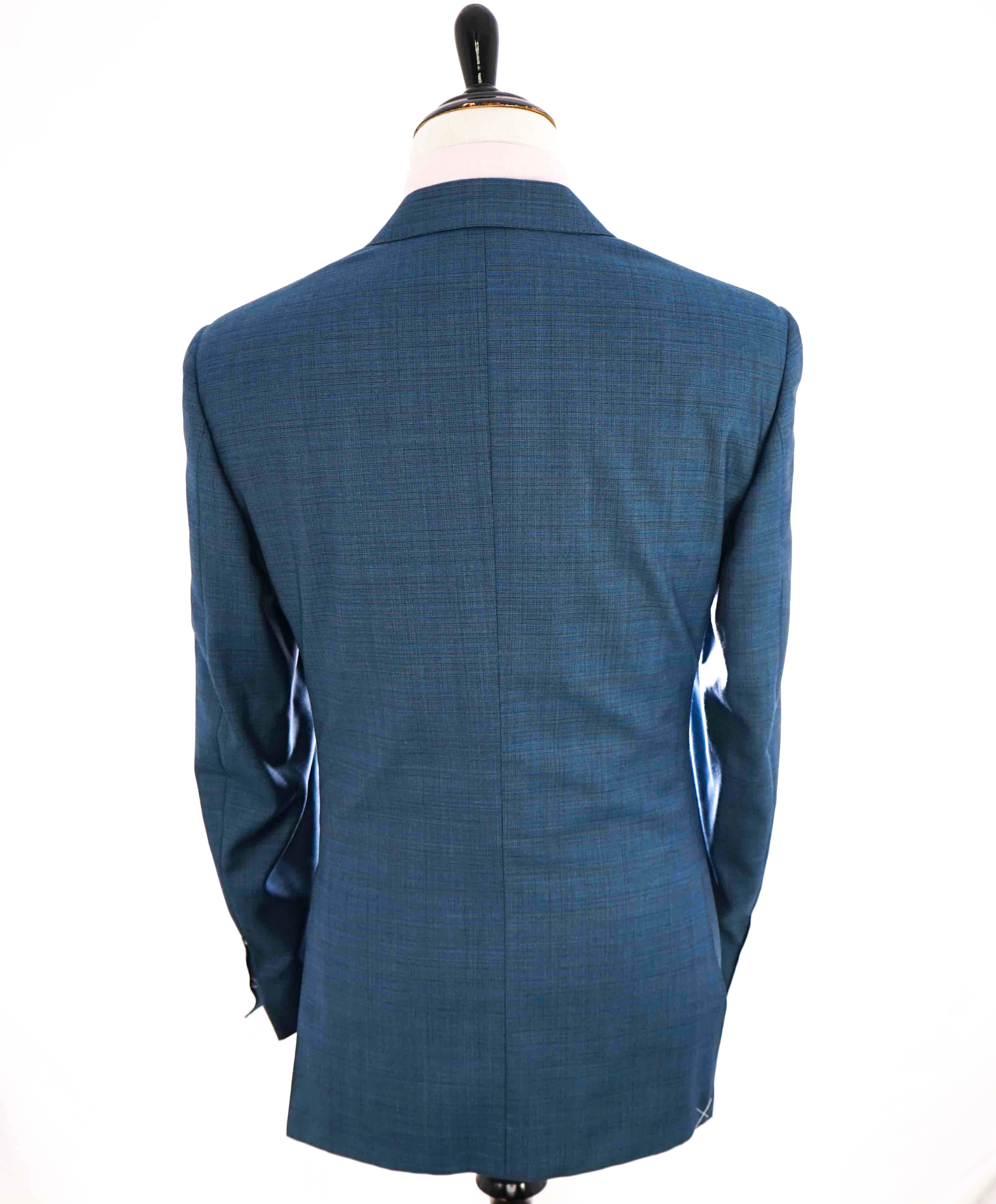 $1,895 CANALI - Teal Blue Abstract Check Wool Blazer - 44R