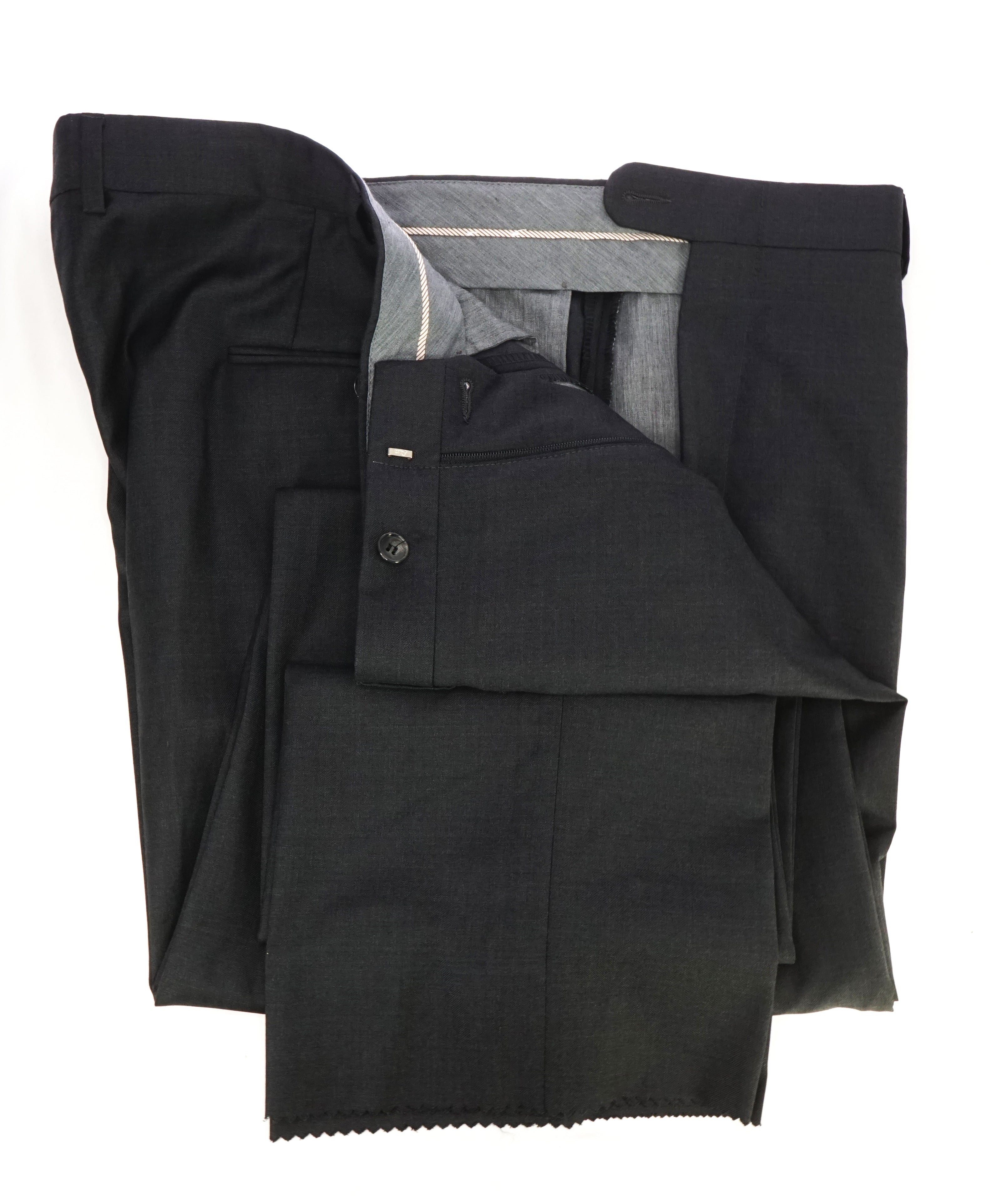 HICKEY FREEMAN - Charcoal Gray Wool Flat Front Dress Pants - 36W