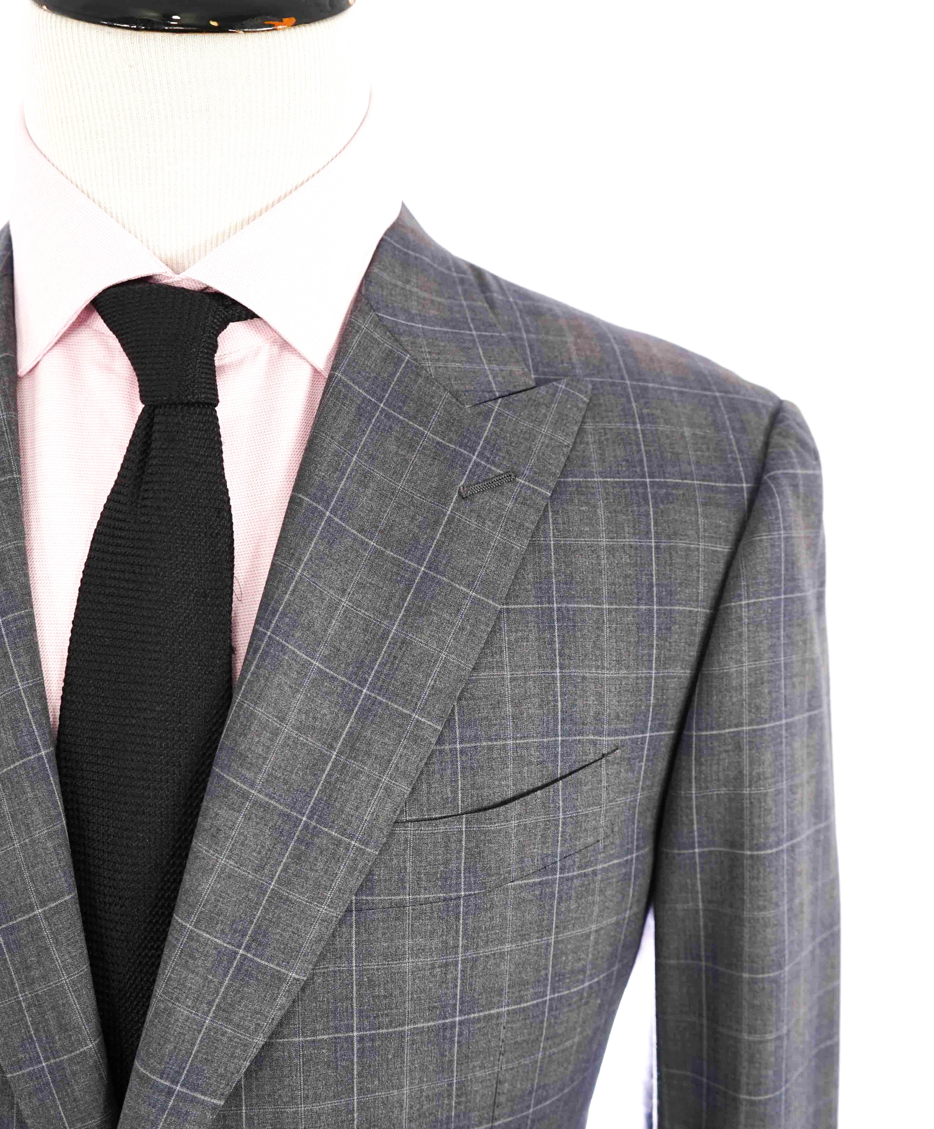 $2,295 CANALI - "EXCLUSIVE Super 150's" Gray Windowpane Wool Blazer - 44R