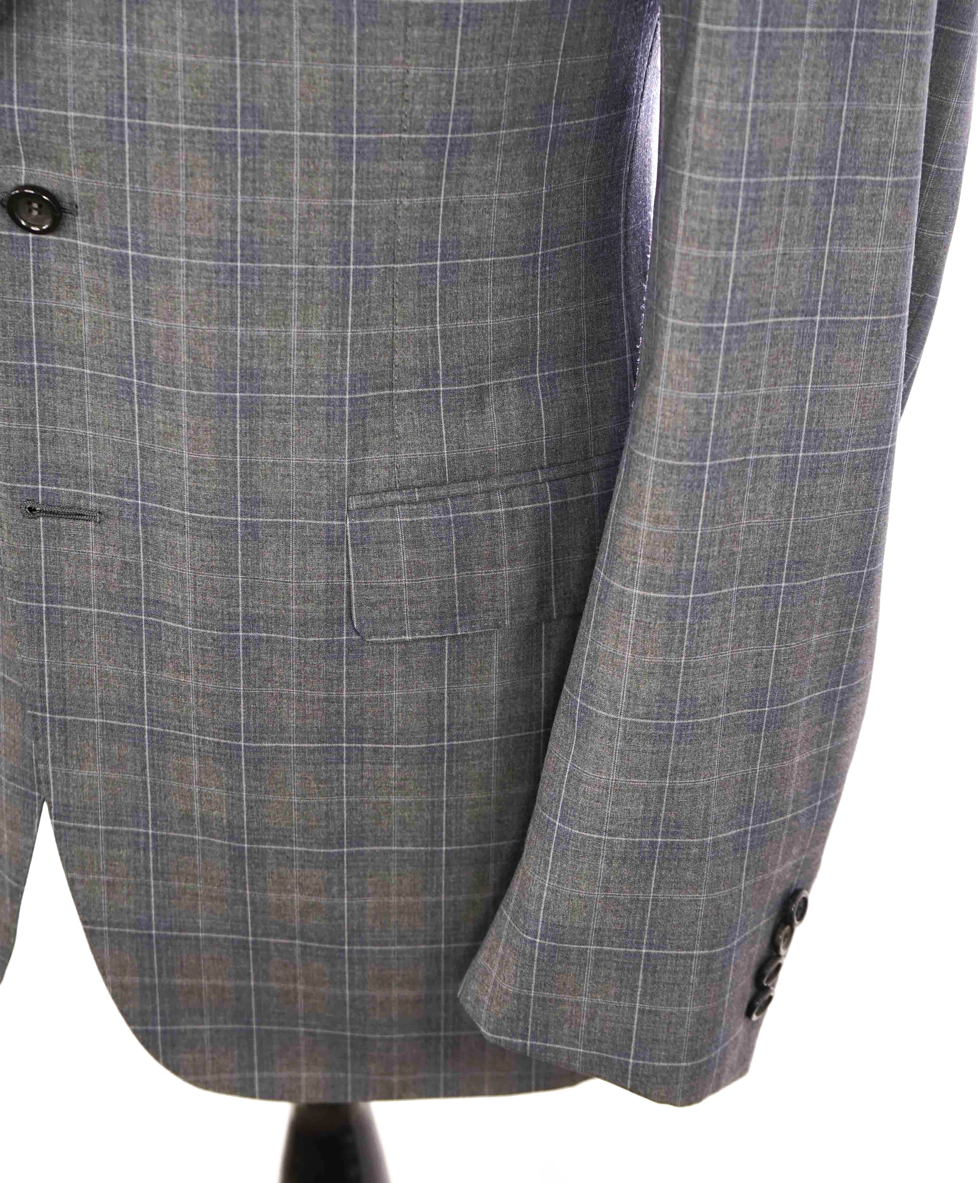 $2,295 CANALI - "EXCLUSIVE Super 150's" Gray Windowpane Wool Blazer - 44R