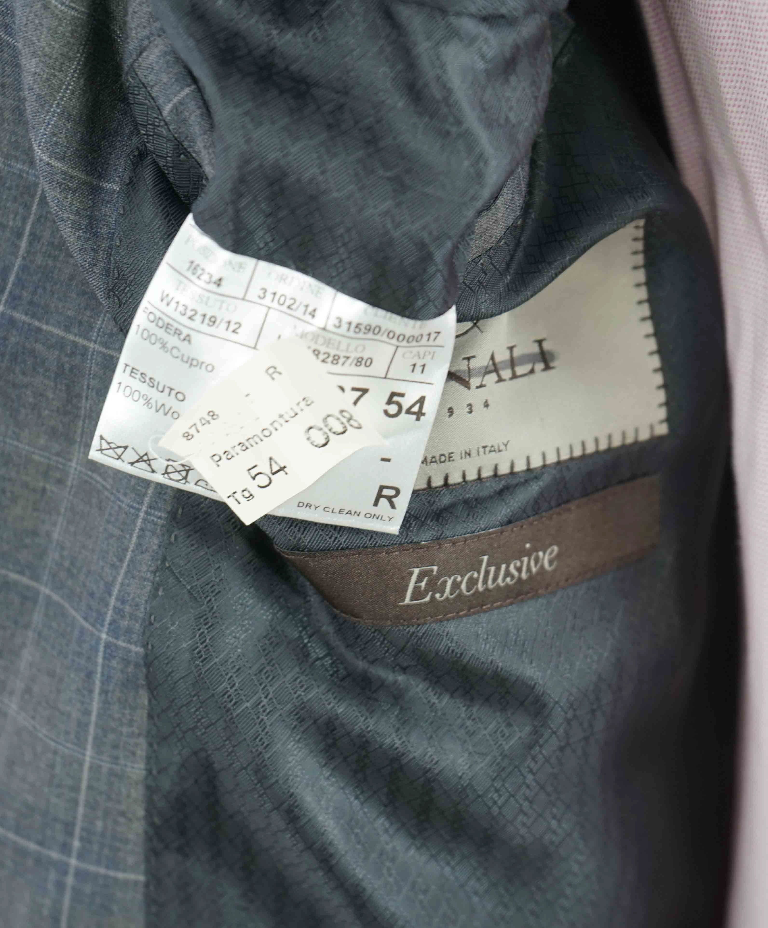 $2,295 CANALI - "EXCLUSIVE Super 150's" Gray Windowpane Wool Blazer - 44R