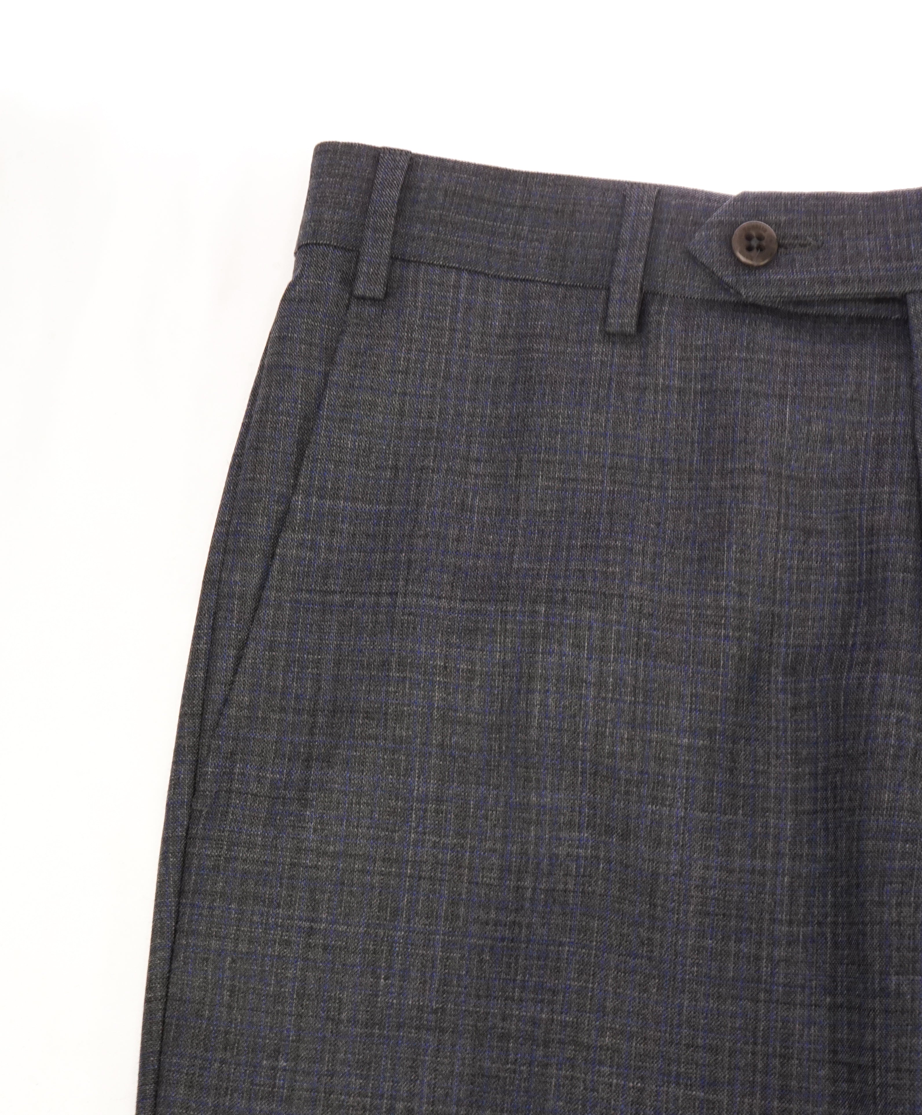 ZANELLA - “DEVON” Gray & Blue Cross Check Wool Flat Front Pants - 32W