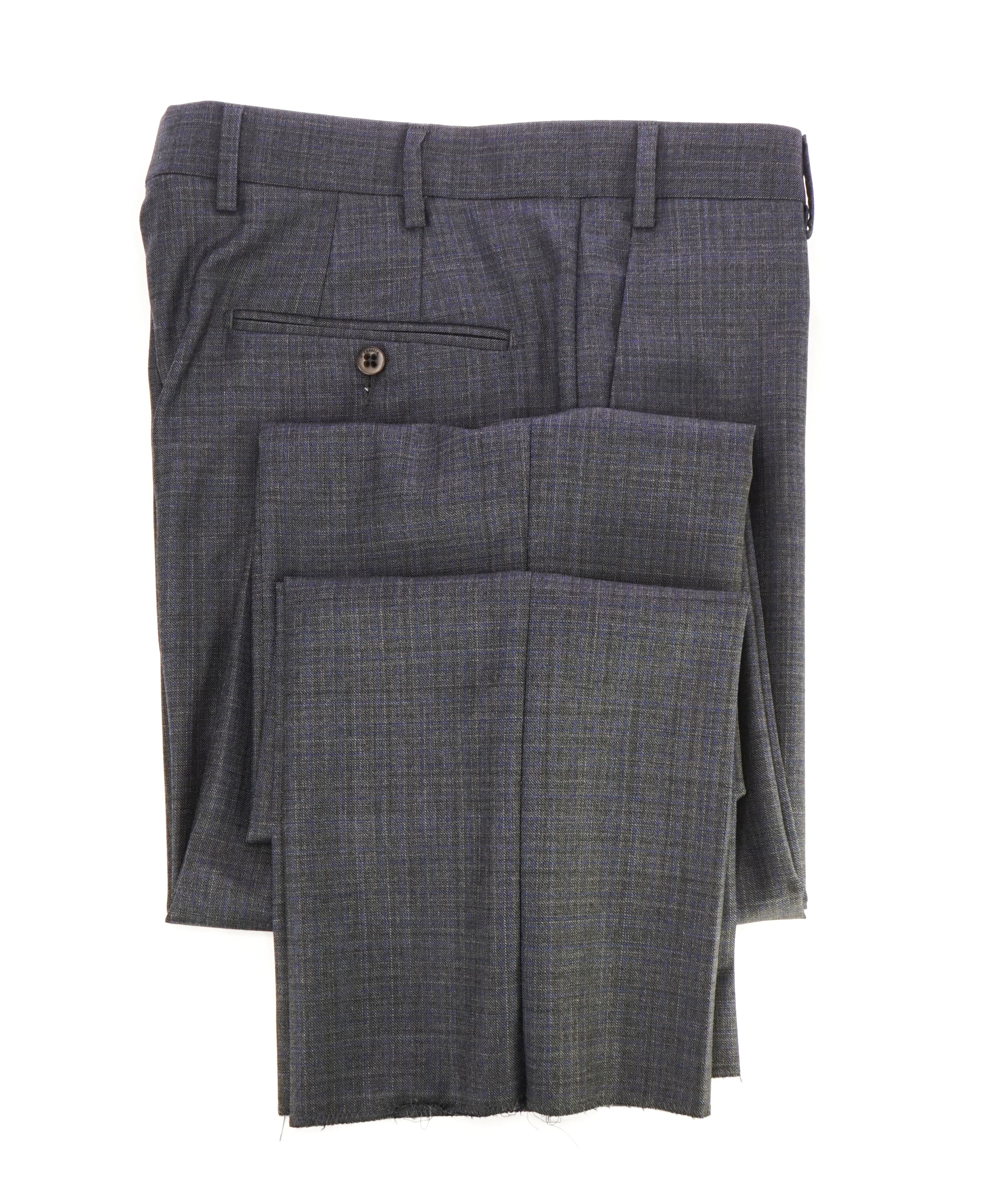 ZANELLA - “DEVON” Gray & Blue Cross Check Wool Flat Front Pants - 32W