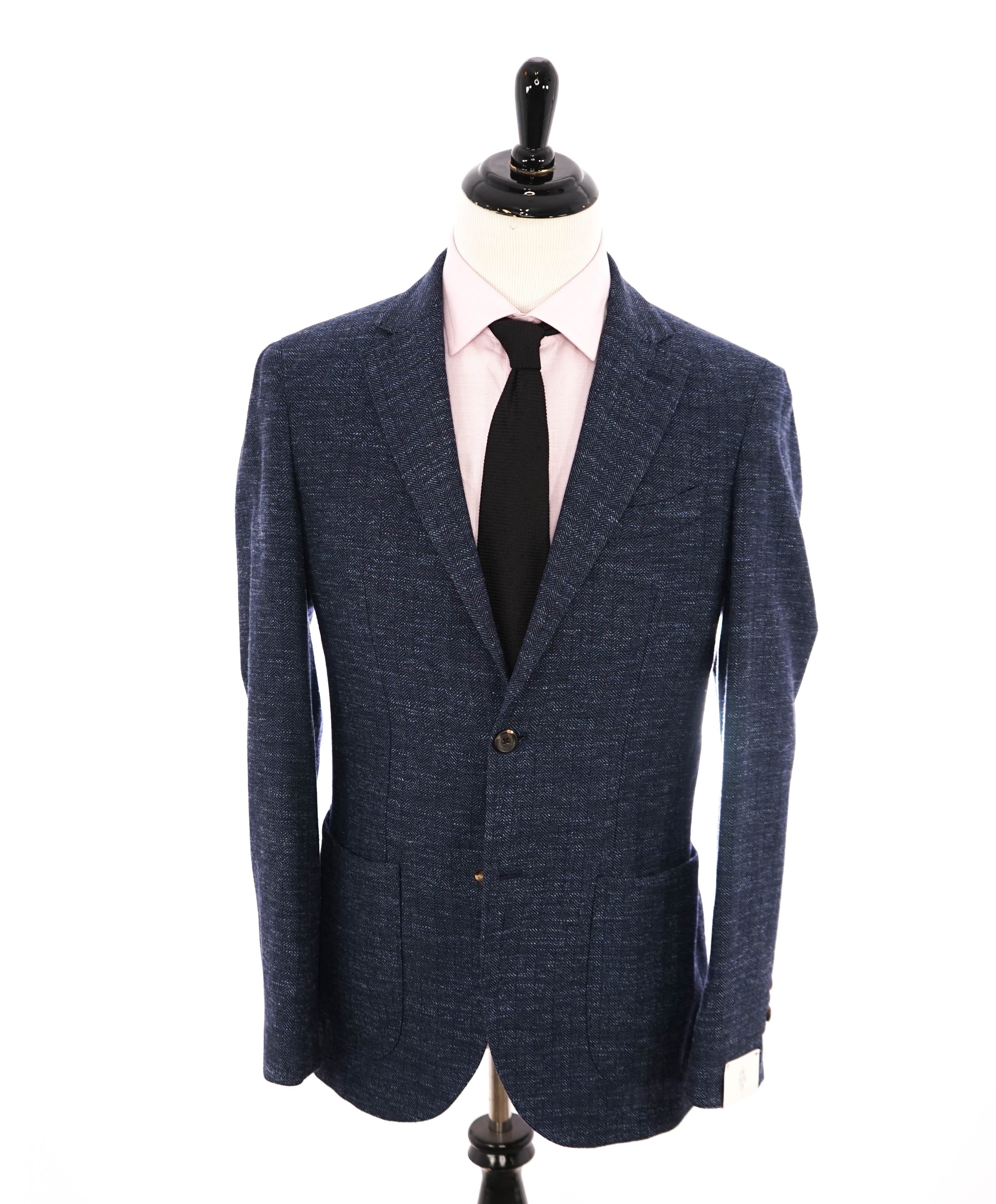 ELEVENTY - Blue Herringbone Semi-Lined LINEN/WOOL/COTTON Blazer - 40 (50 EU)