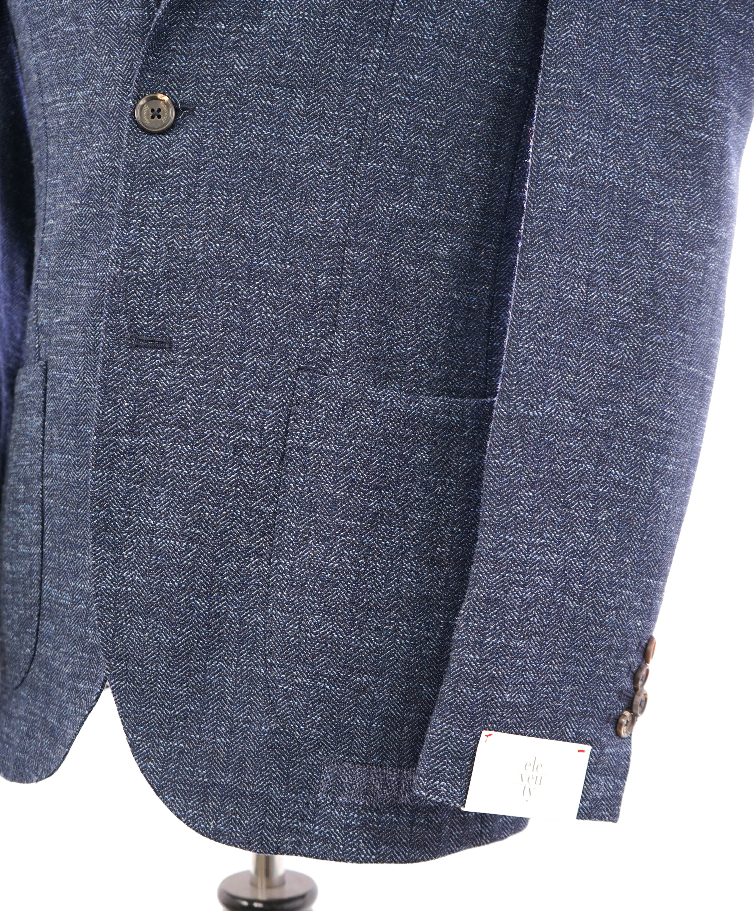 ELEVENTY - Blue Herringbone Semi-Lined LINEN/WOOL/COTTON Blazer - 40 (50 EU)