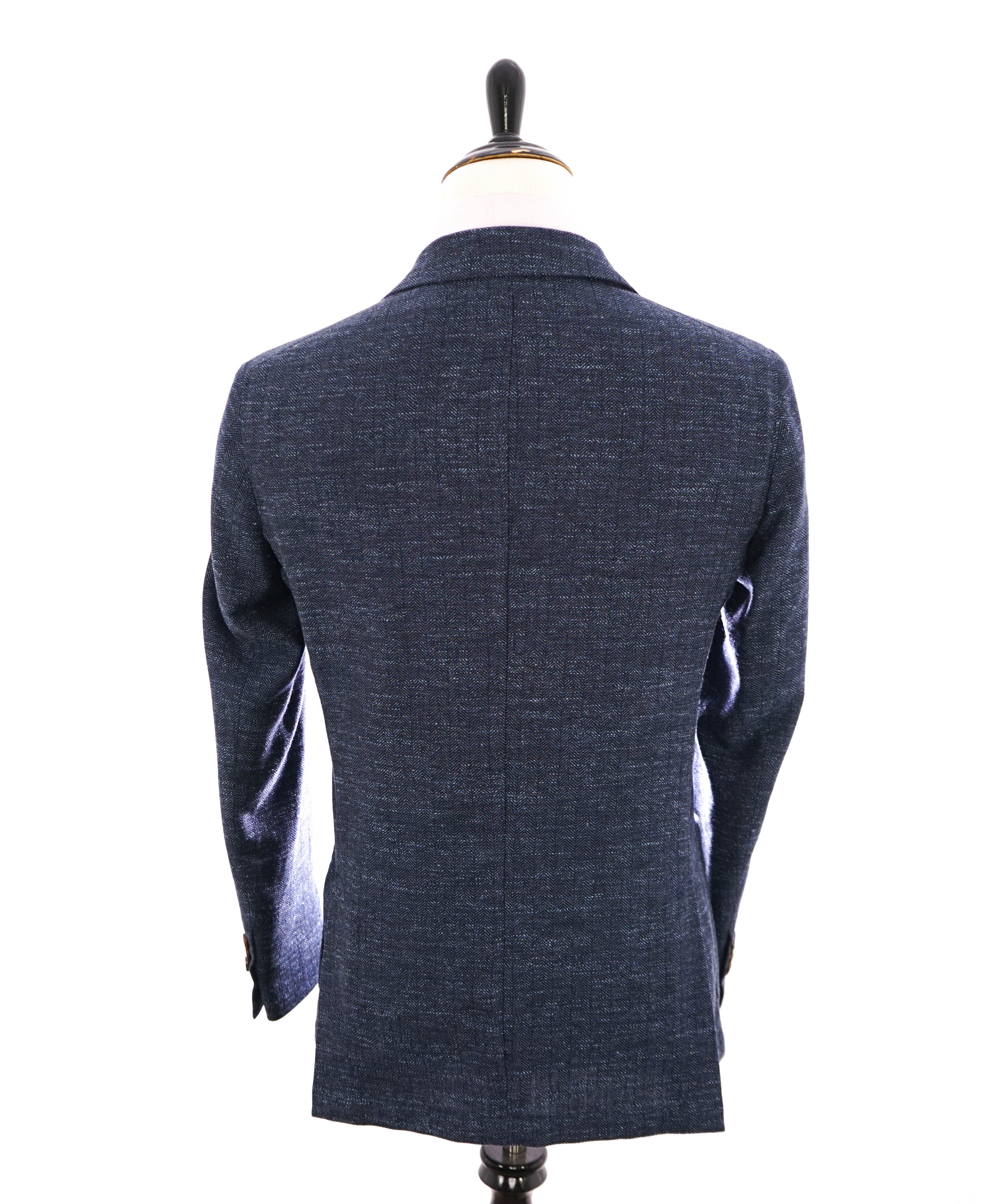 ELEVENTY - Blue Herringbone Semi-Lined LINEN/WOOL/COTTON Blazer - 40 (50 EU)