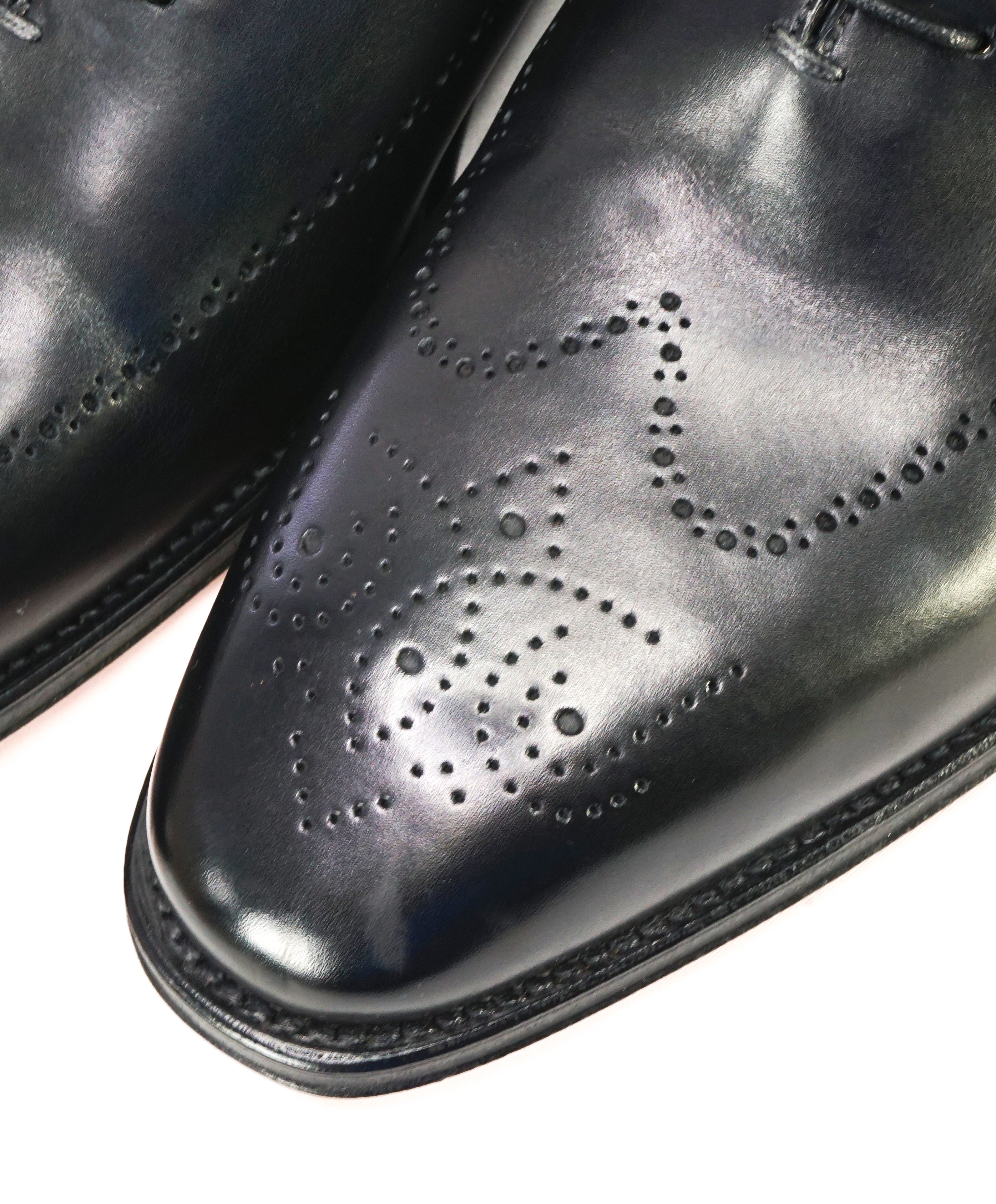 SANTONI - "Calvin" Fatte A Mano Wholecut Black Brogue Oxfords - 11.5US