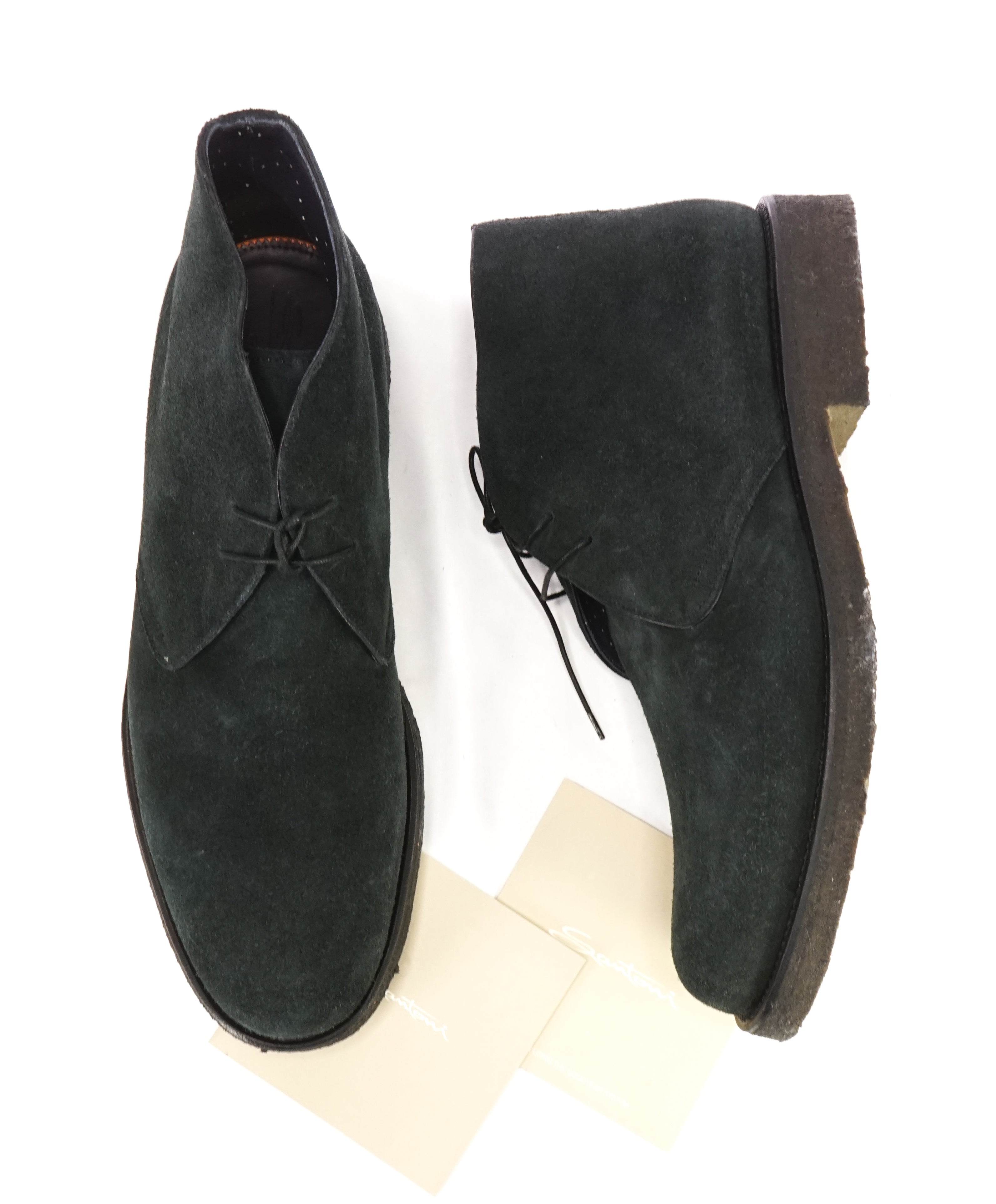 SANTONI - "GOODYEAR WELT” Dark Green Weathered Chukka Boot  - 10US