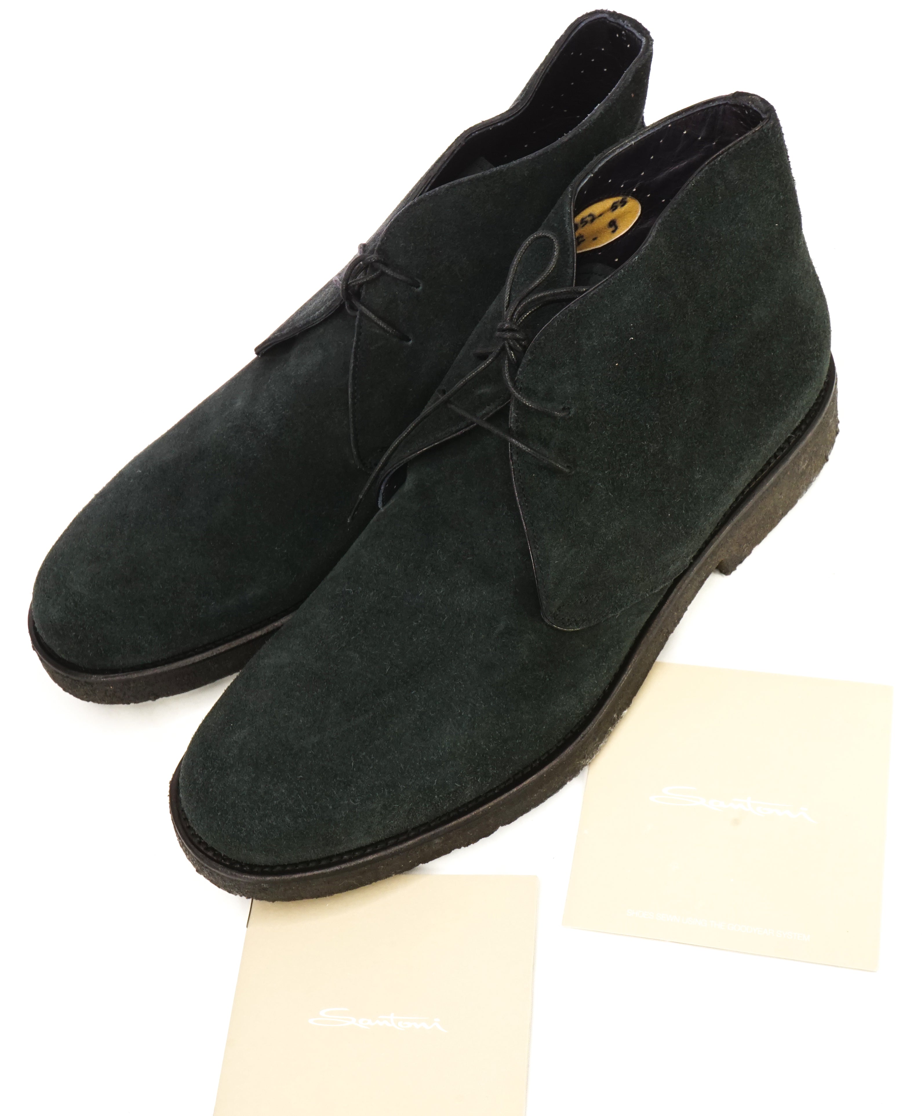 SANTONI - "GOODYEAR WELT” Dark Green Weathered Chukka Boot  - 10US