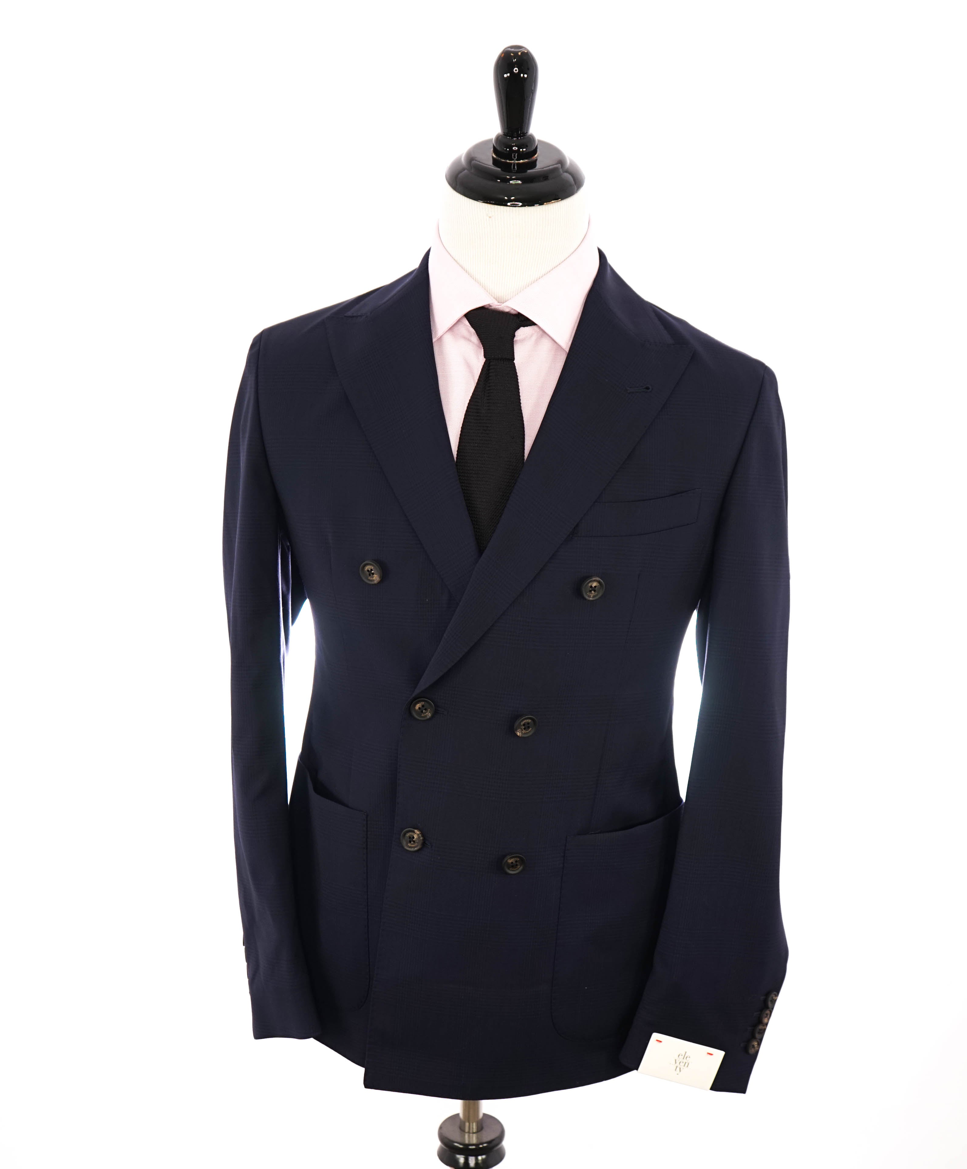 ELEVENTY - Navy Check Double Breasted Semi-Lined Blazer - 40 (50 EU)