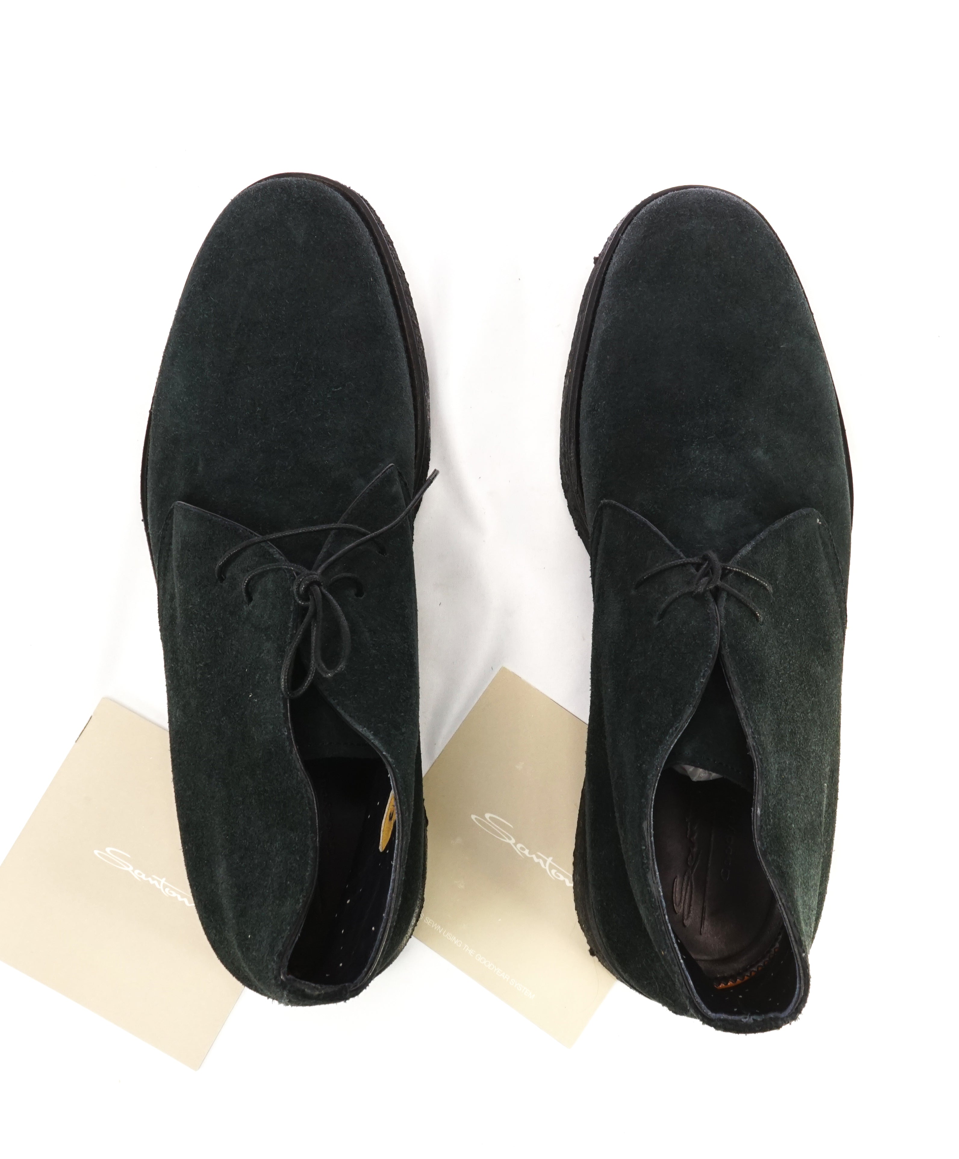 SANTONI - "GOODYEAR WELT” Dark Green Weathered Chukka Boot  - 10US