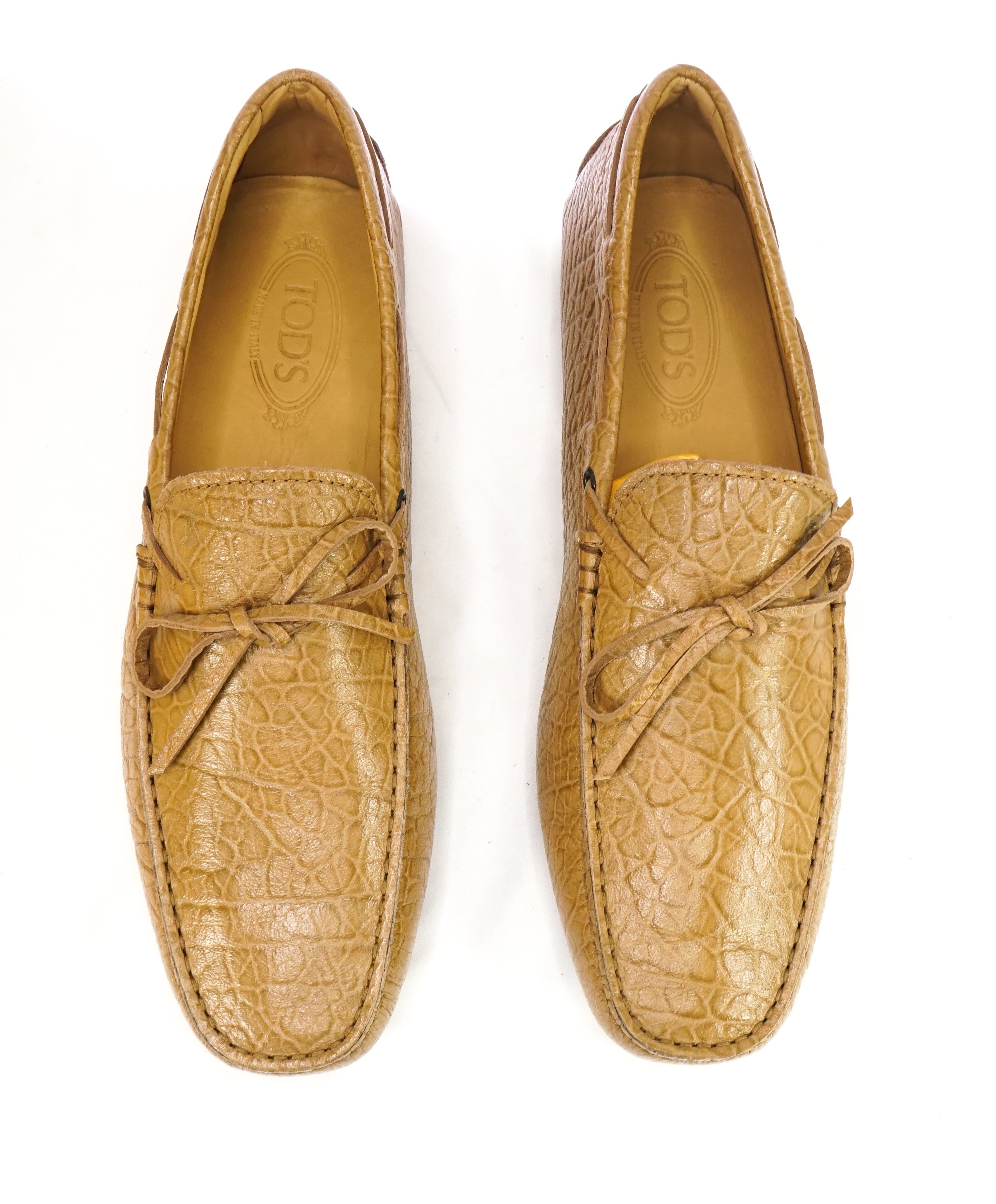 TOD’S - Beige Crocodile Embossed Logo Driving Loafers- 9US