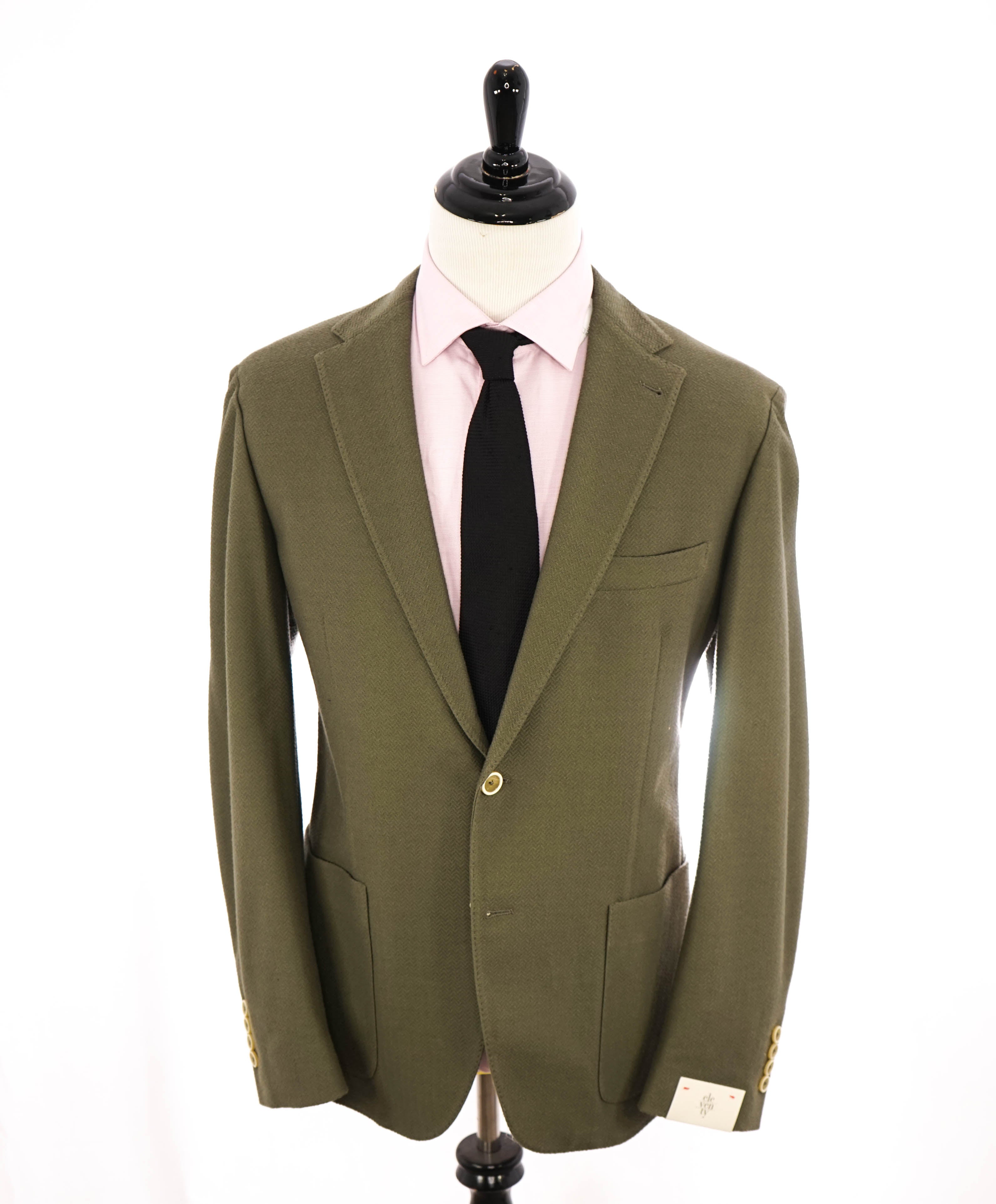 ELEVENTY - Sage Green Herringbone Semi-Lined Soft Jacket Blazer - 40 (50 EU)