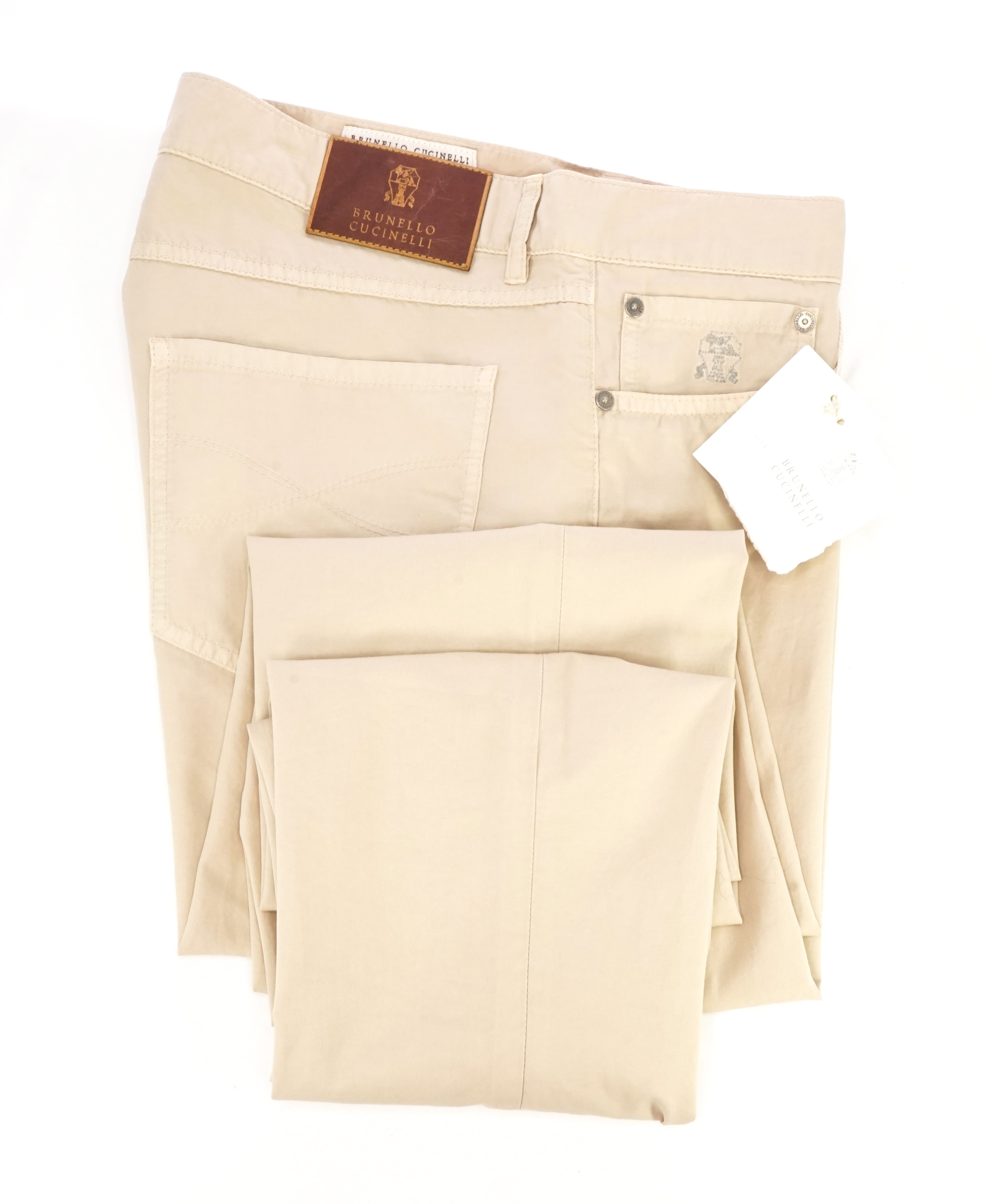 BRUNELLO CUCINELLI - Brown Logo 5-Pocket Leather Tag Cotton Pants - 36W