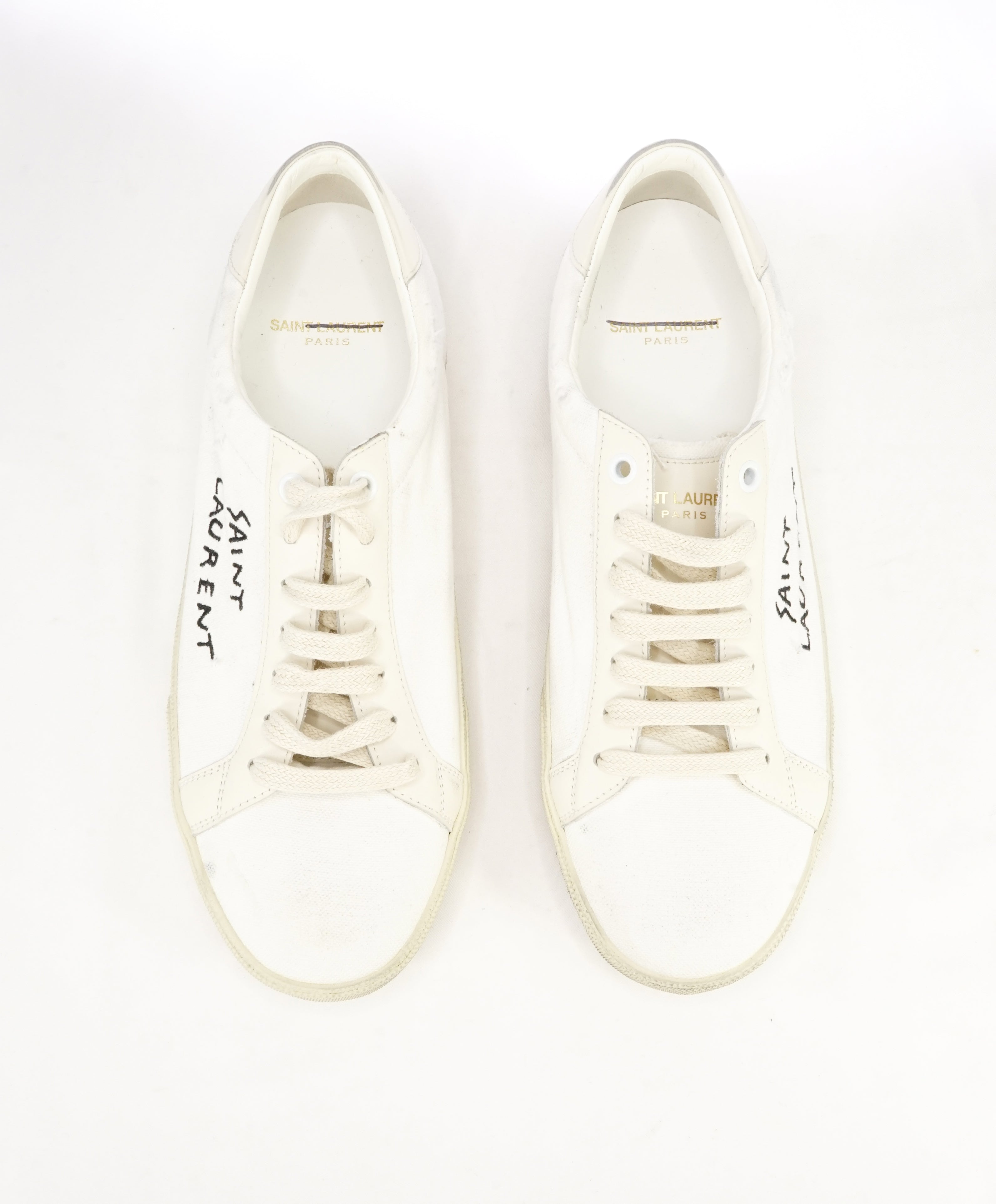 SAINT LAURENT - SL/06 Court Classic embroidered distressed sneakers - 40EU