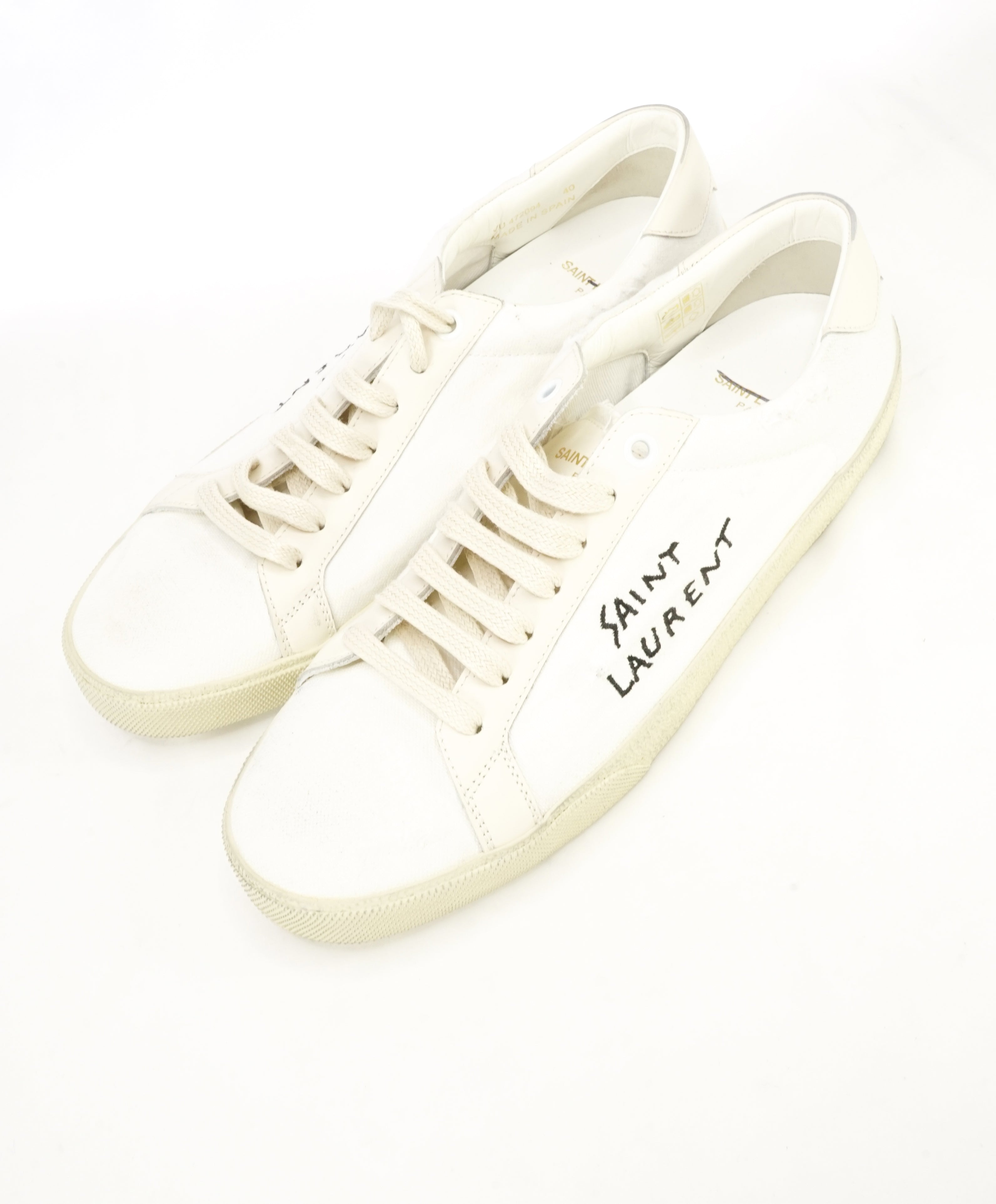 SAINT LAURENT - SL/06 Court Classic embroidered distressed sneakers - 40EU