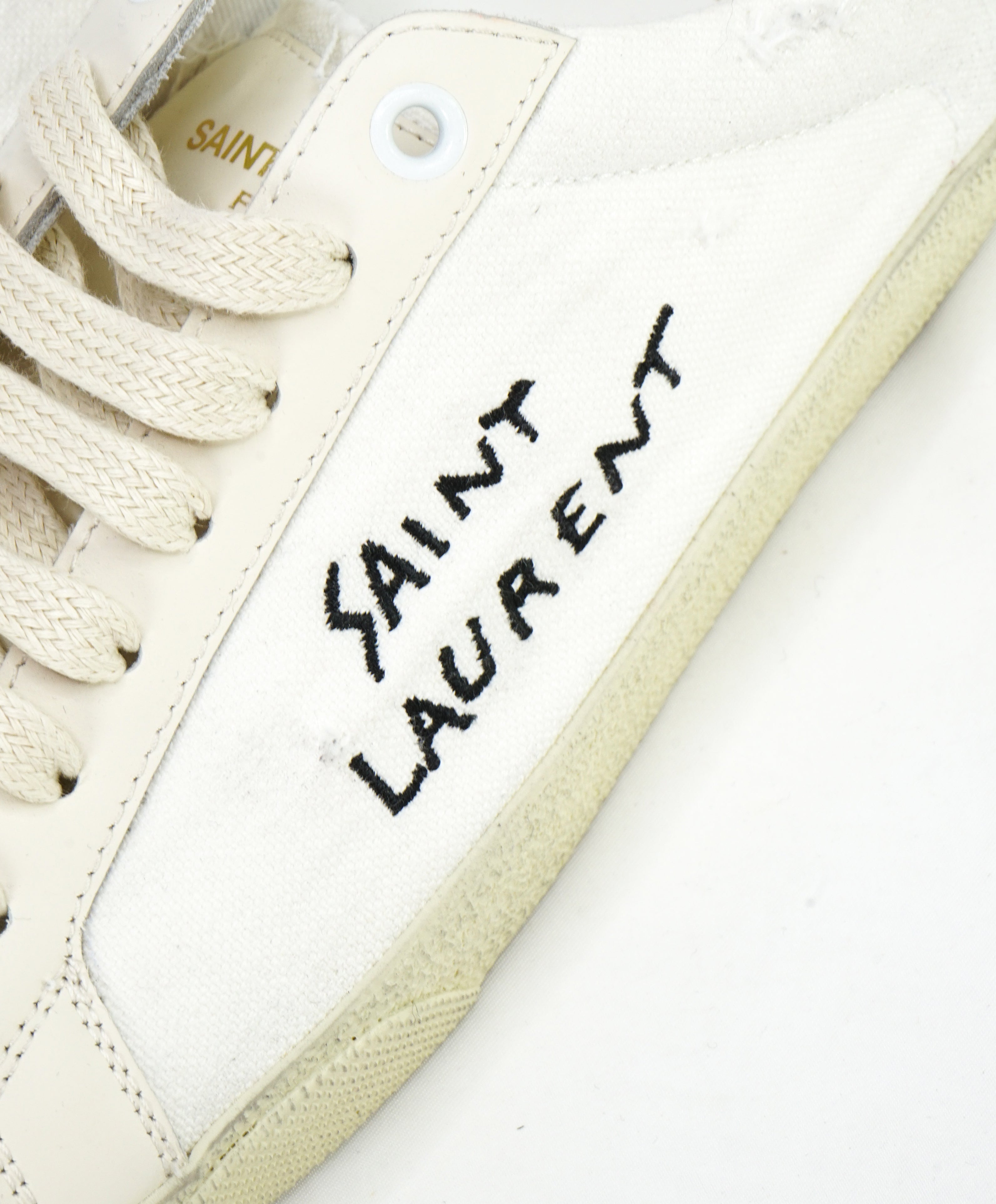 SAINT LAURENT - SL/06 Court Classic embroidered distressed sneakers - 40EU