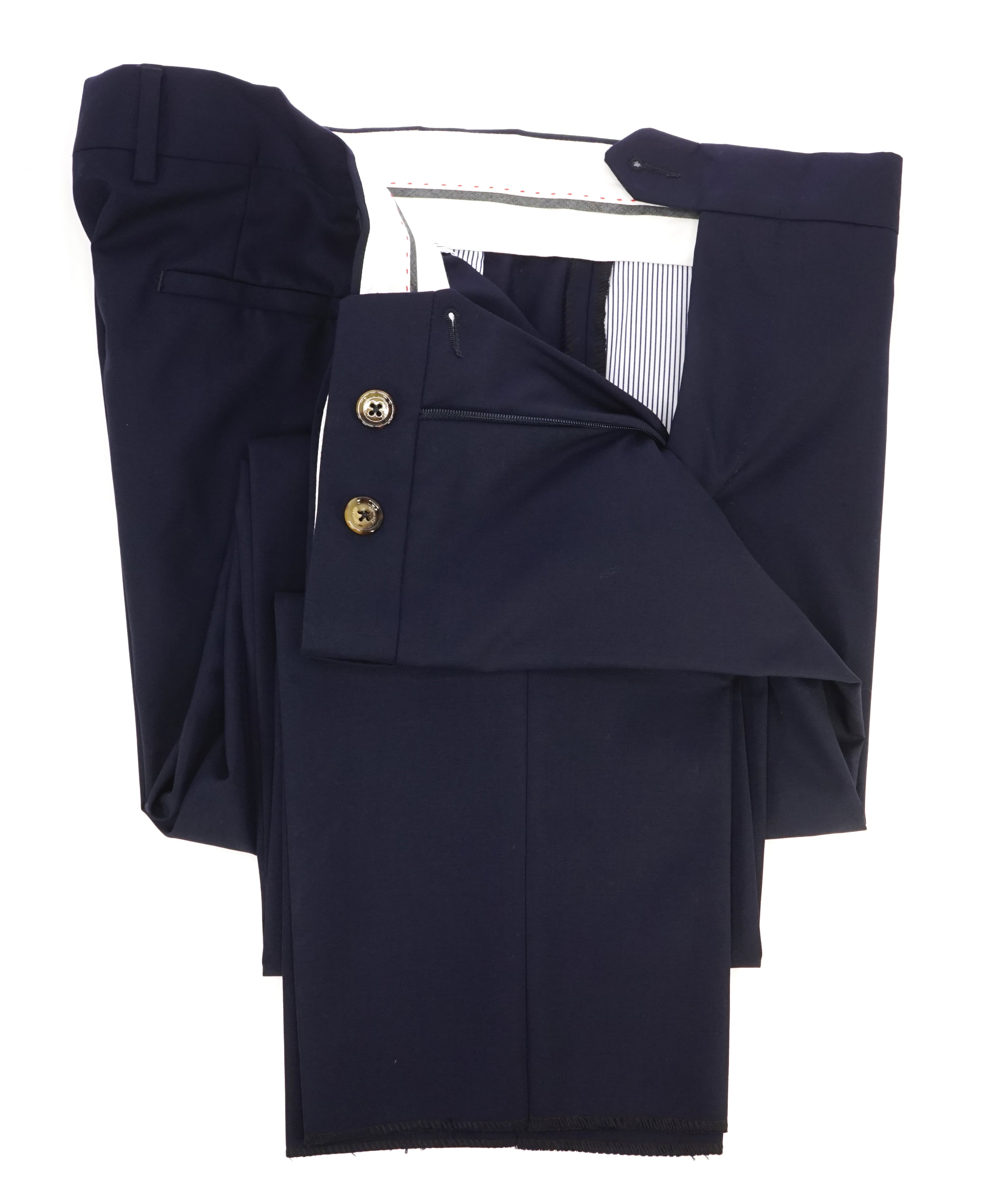 ELEVENTY - Solid Navy With Horn Button Flat Front Dress Pants - 37W