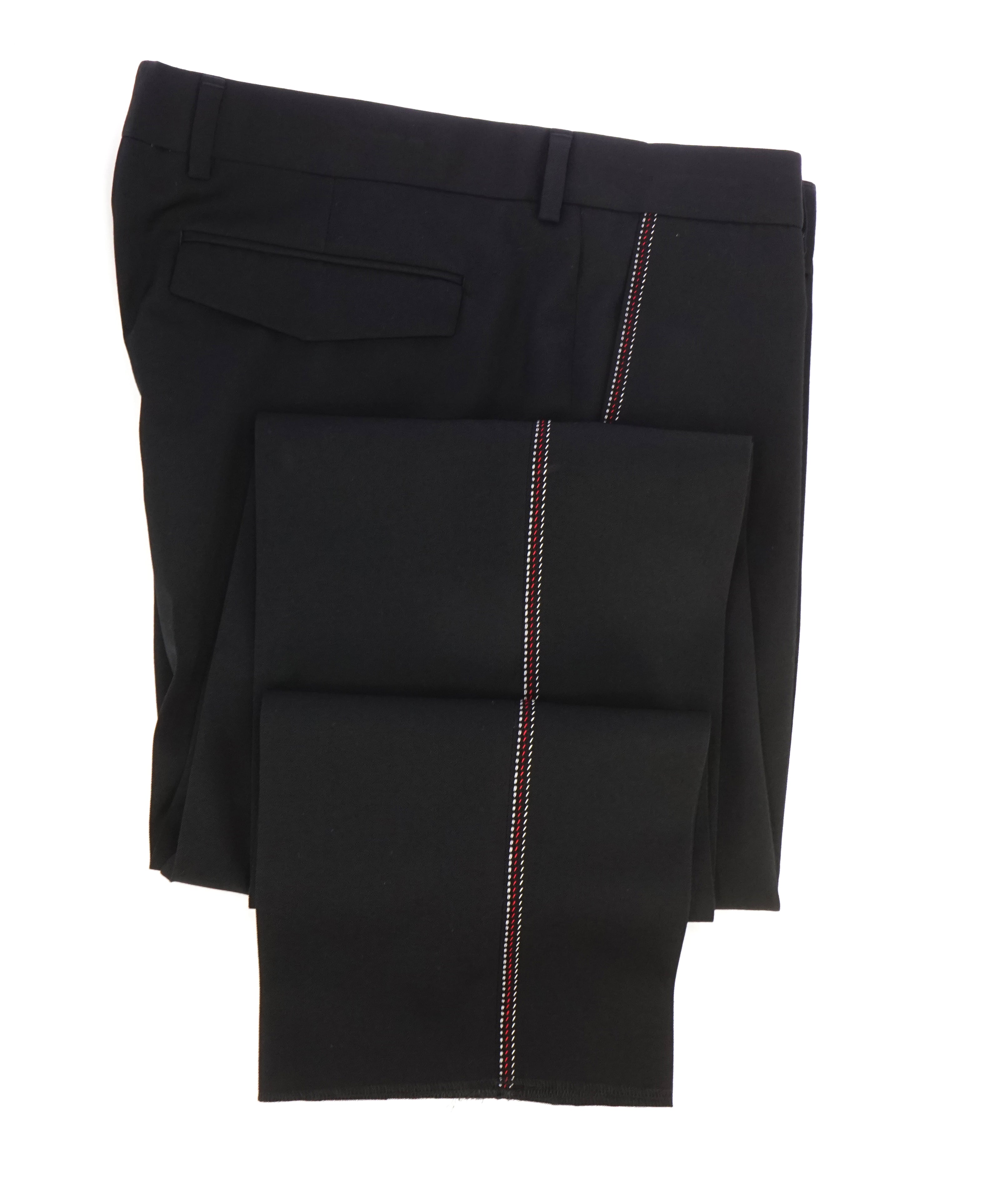 DIOR HOMME - Black & Red Contrast Stitch Runway Flat Front Dress Pants - 32W