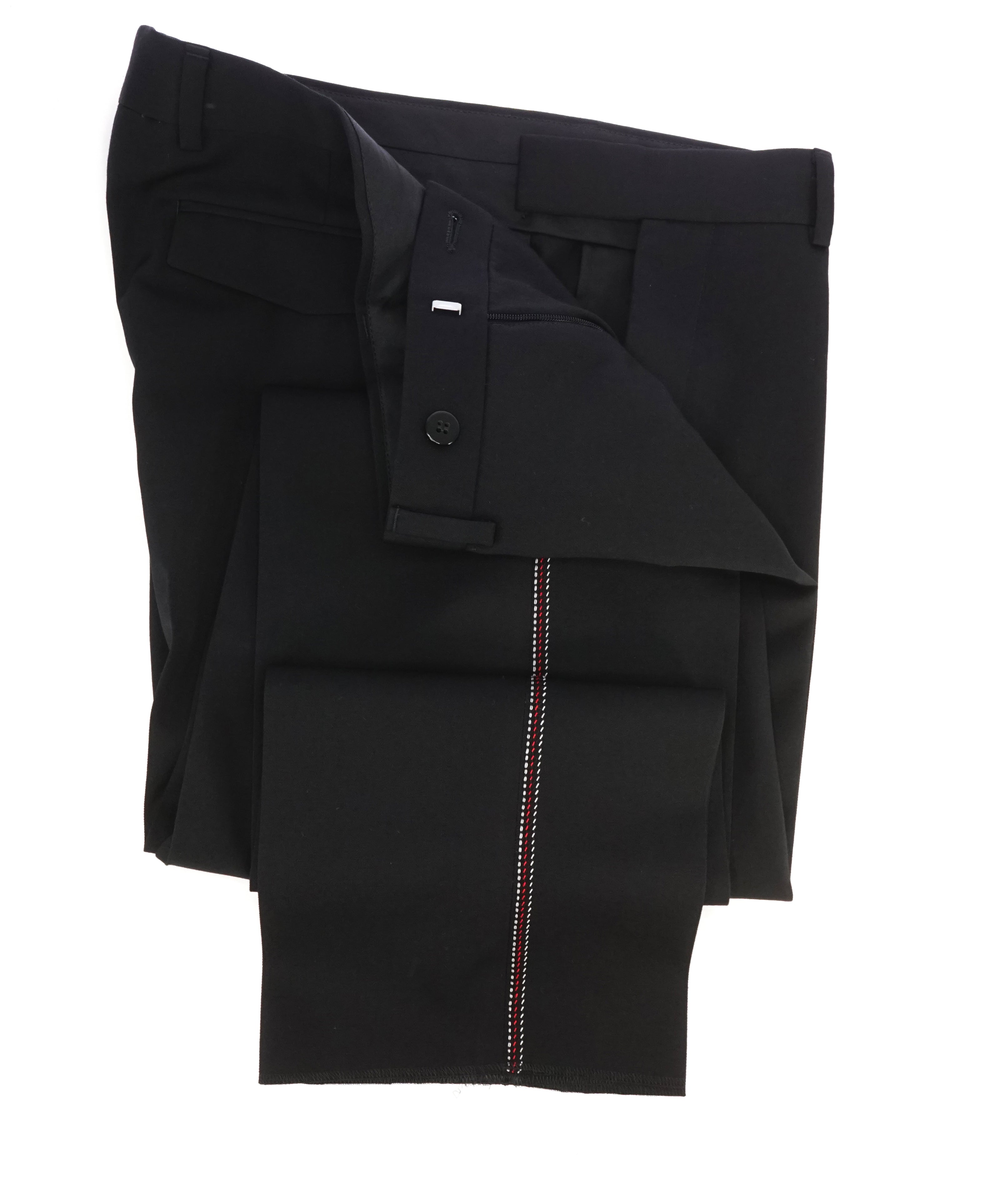 DIOR HOMME - Black & Red Contrast Stitch Runway Flat Front Dress Pants - 32W