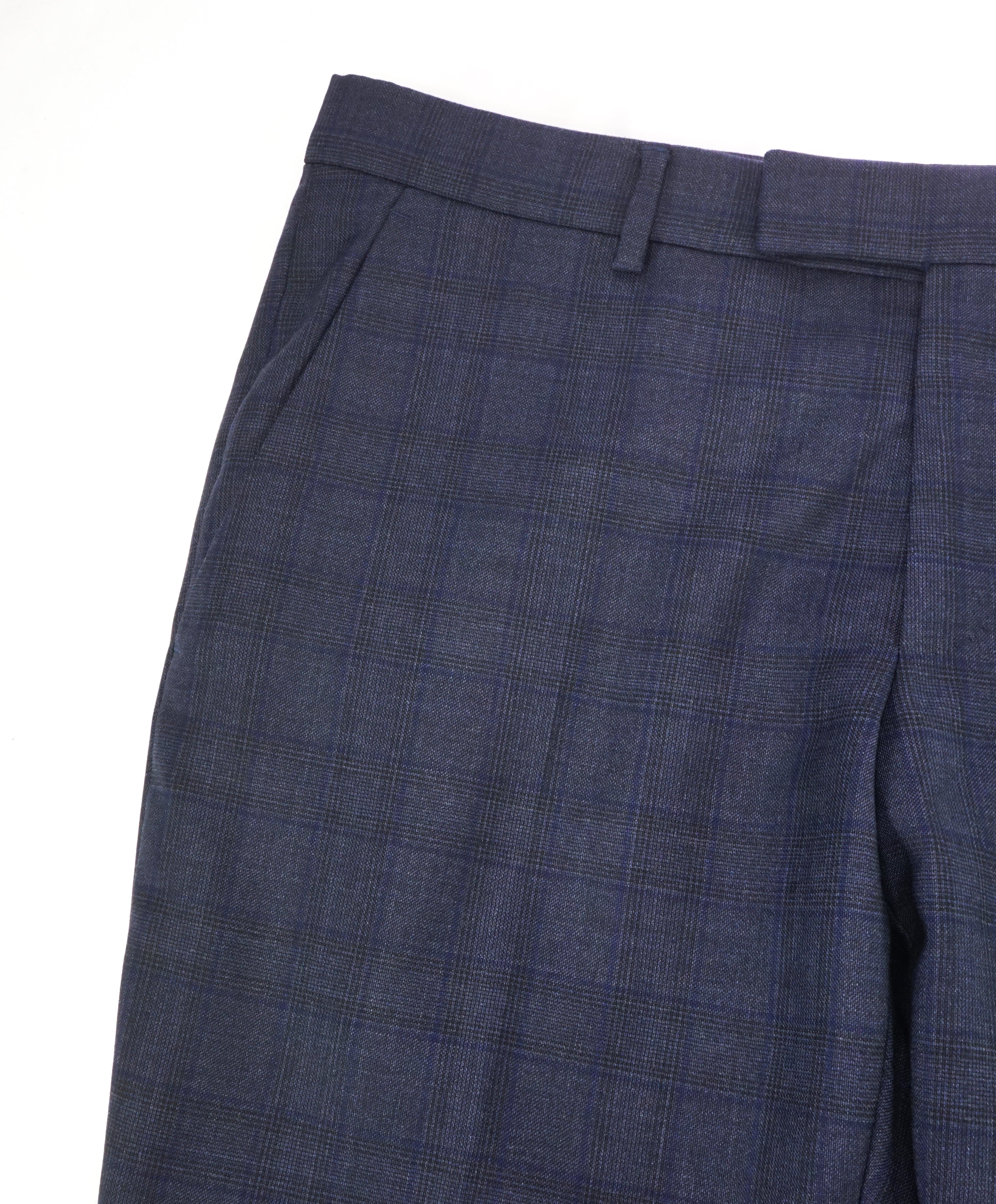 Z ZEGNA - Bold Blue Check Plaid "Slim" Flat Front Dress Pants - 32W