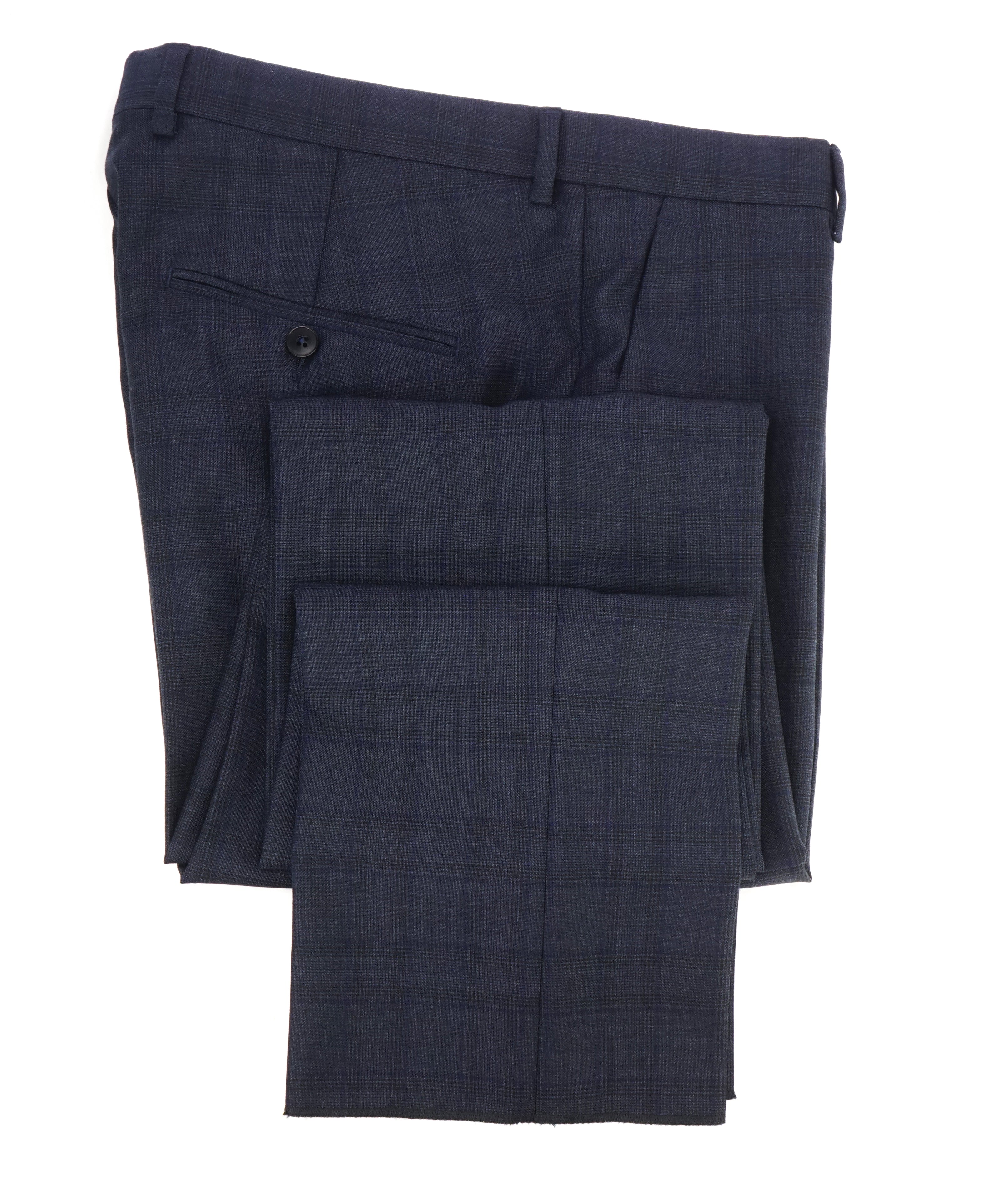 Z ZEGNA - Bold Blue Check Plaid "Slim" Flat Front Dress Pants - 32W