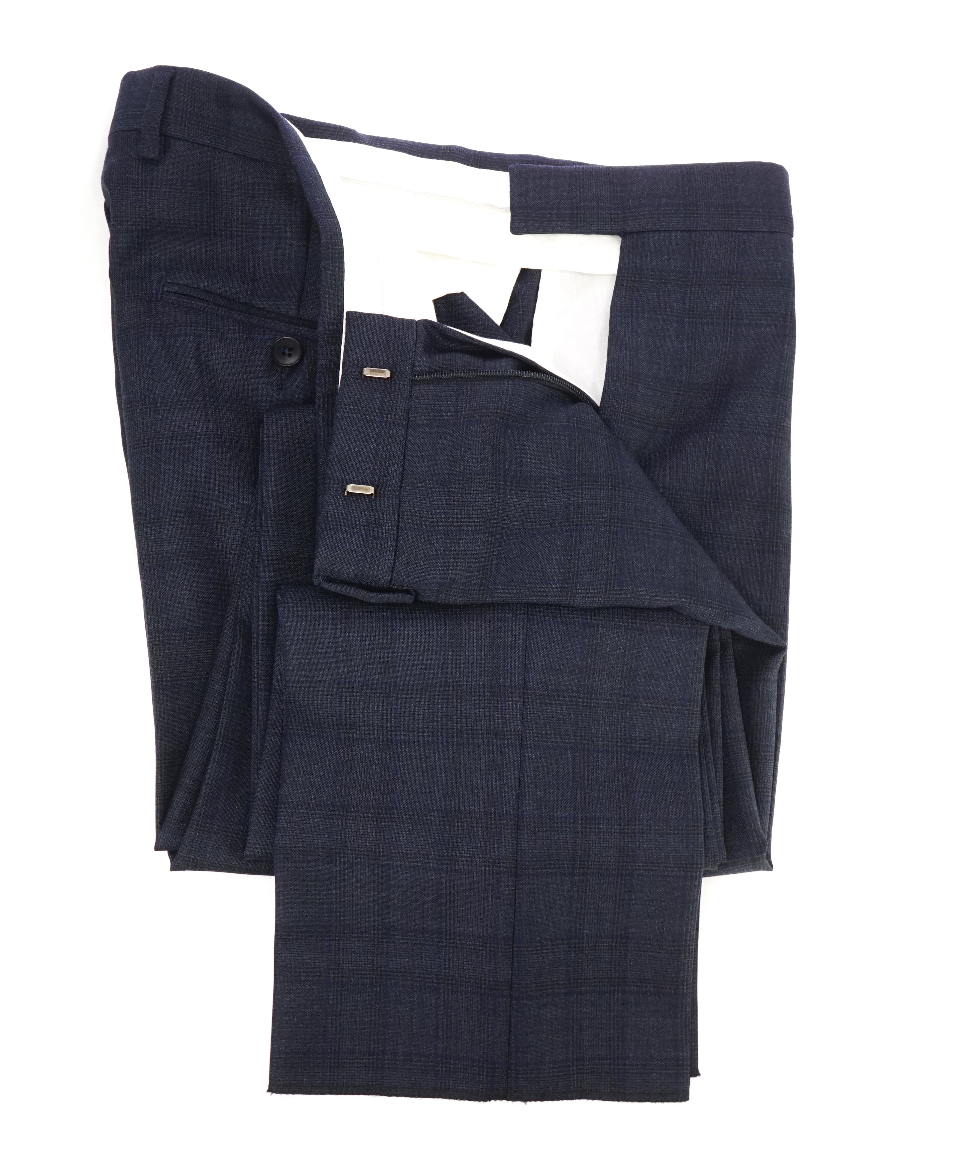 Z ZEGNA - Bold Blue Check Plaid "Slim" Flat Front Dress Pants - 32W