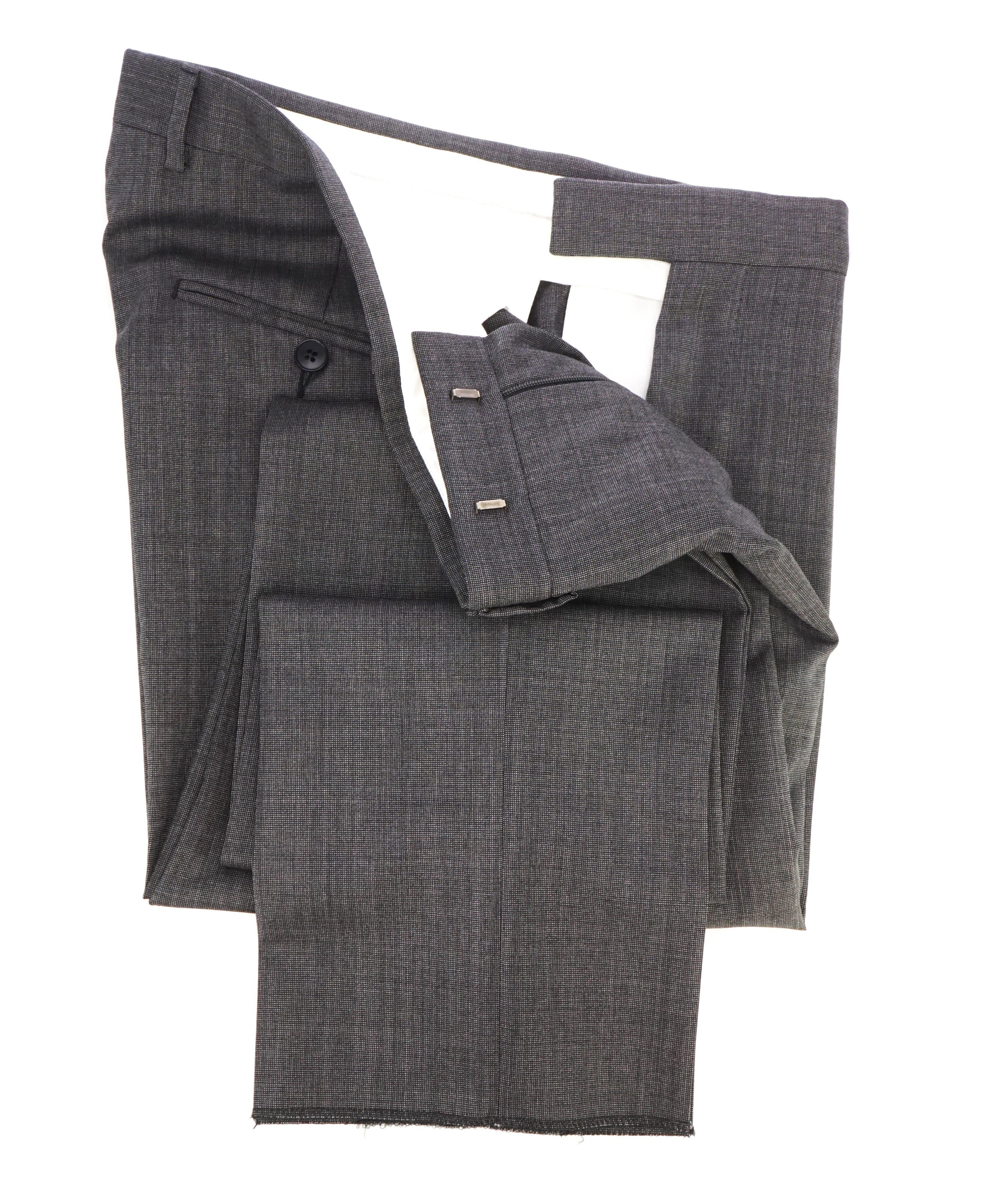 Z ZEGNA - Gray Textured Pindot "Slim" Flat Front Dress Pants - 32W