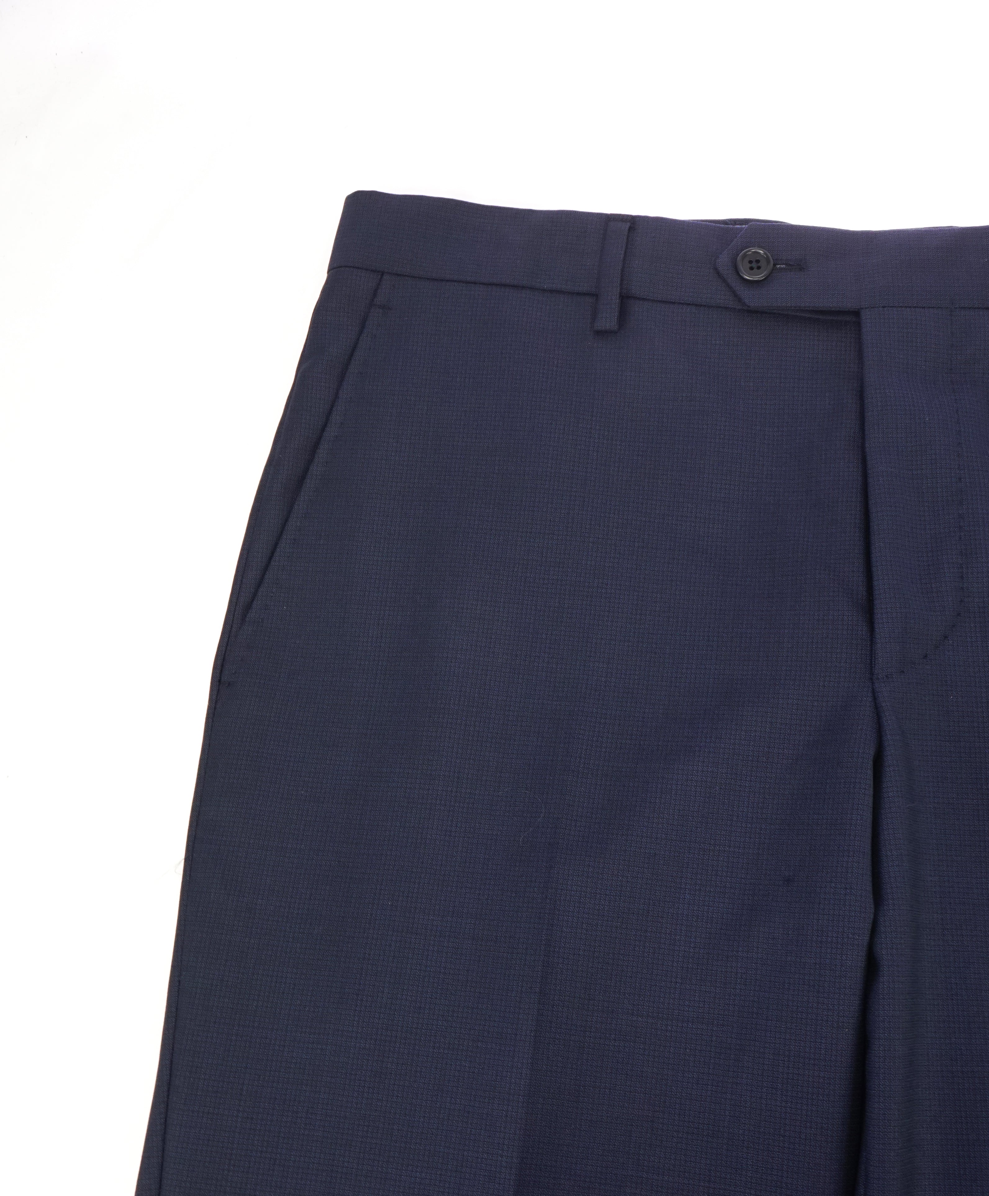 SAKS FIFTH AVE - Blue Wool MADE IN ITALY Check Flat Front Dress Pants -  34W