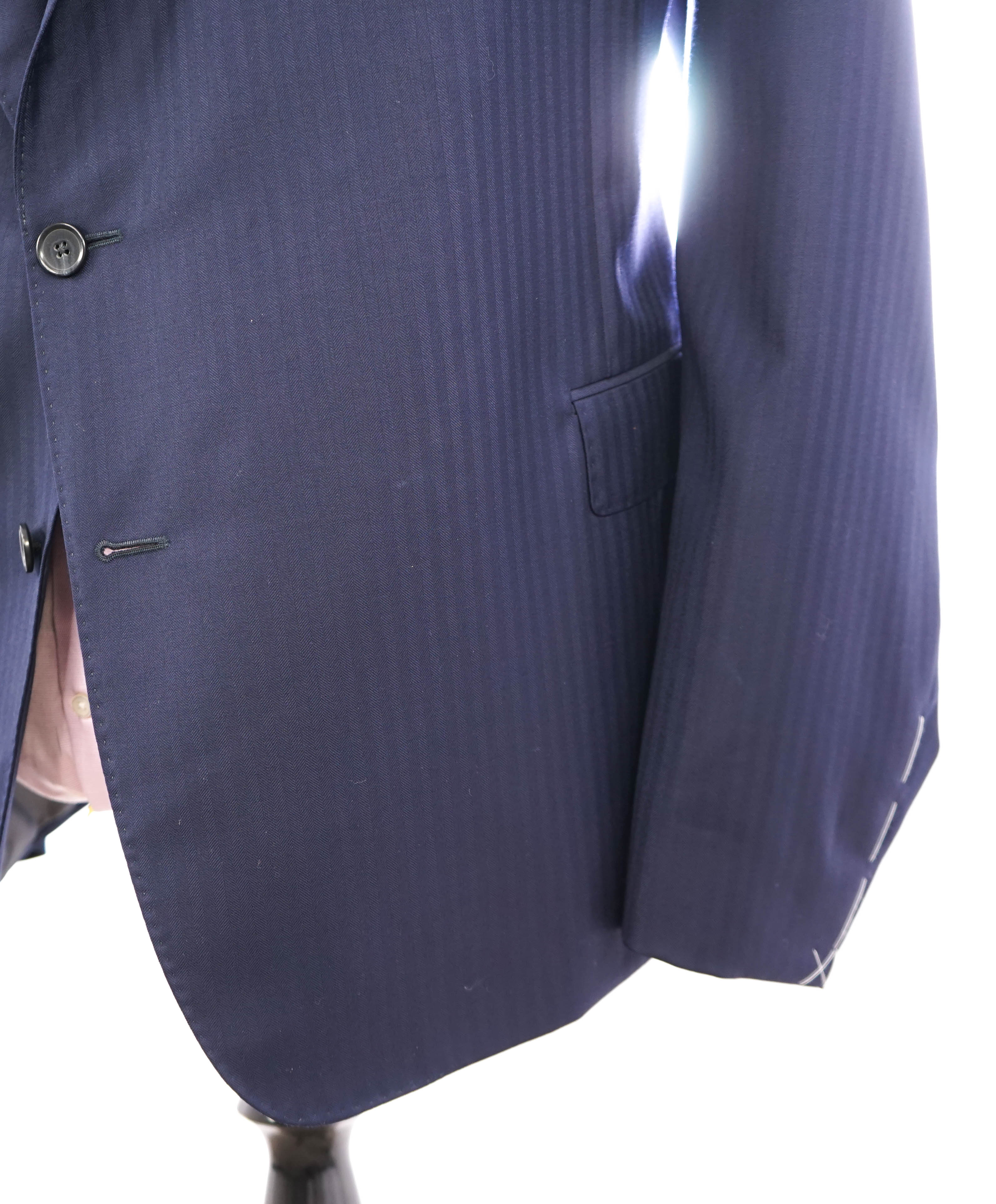 SAMUELSOHN - Blue Herringbone Super 110’s Pure Wool Suit - 53R