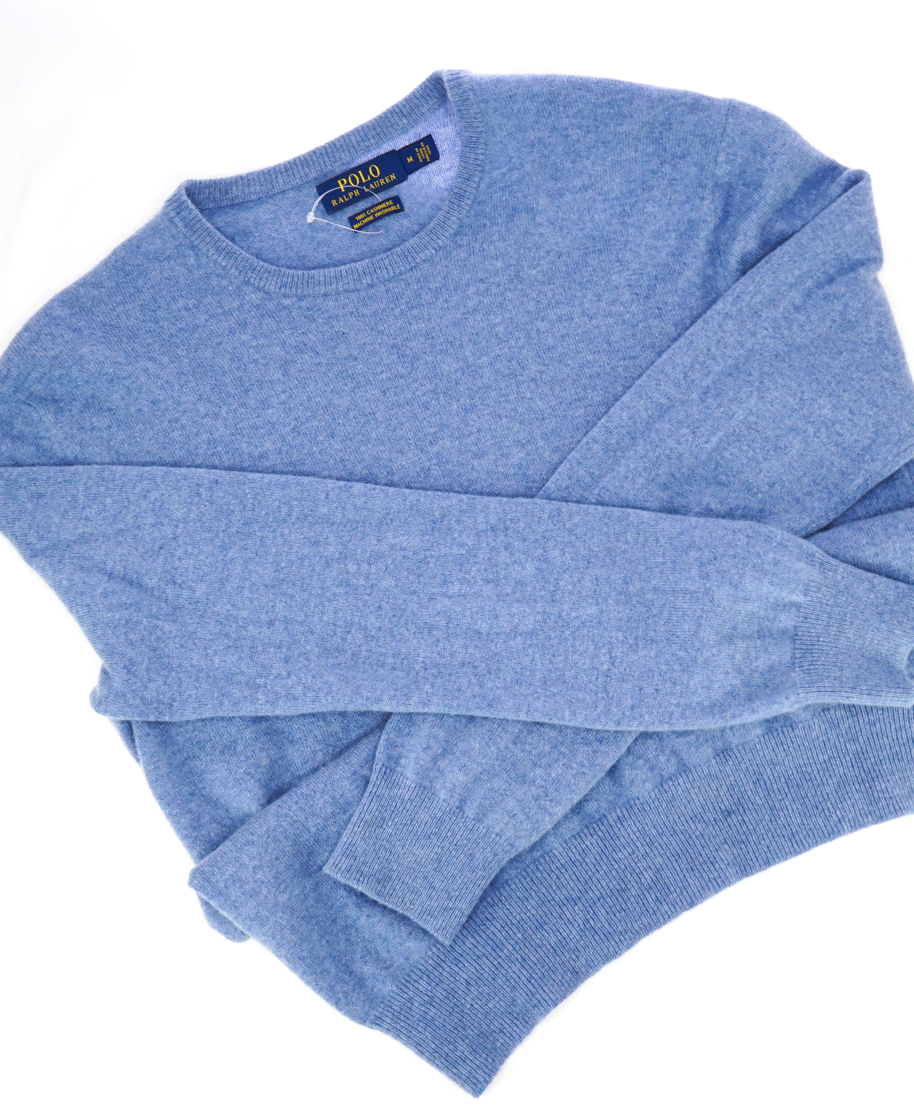 RALPH LAUREN - PURE CASHMERE Powder Blue Crewneck SLIM Sweater - M