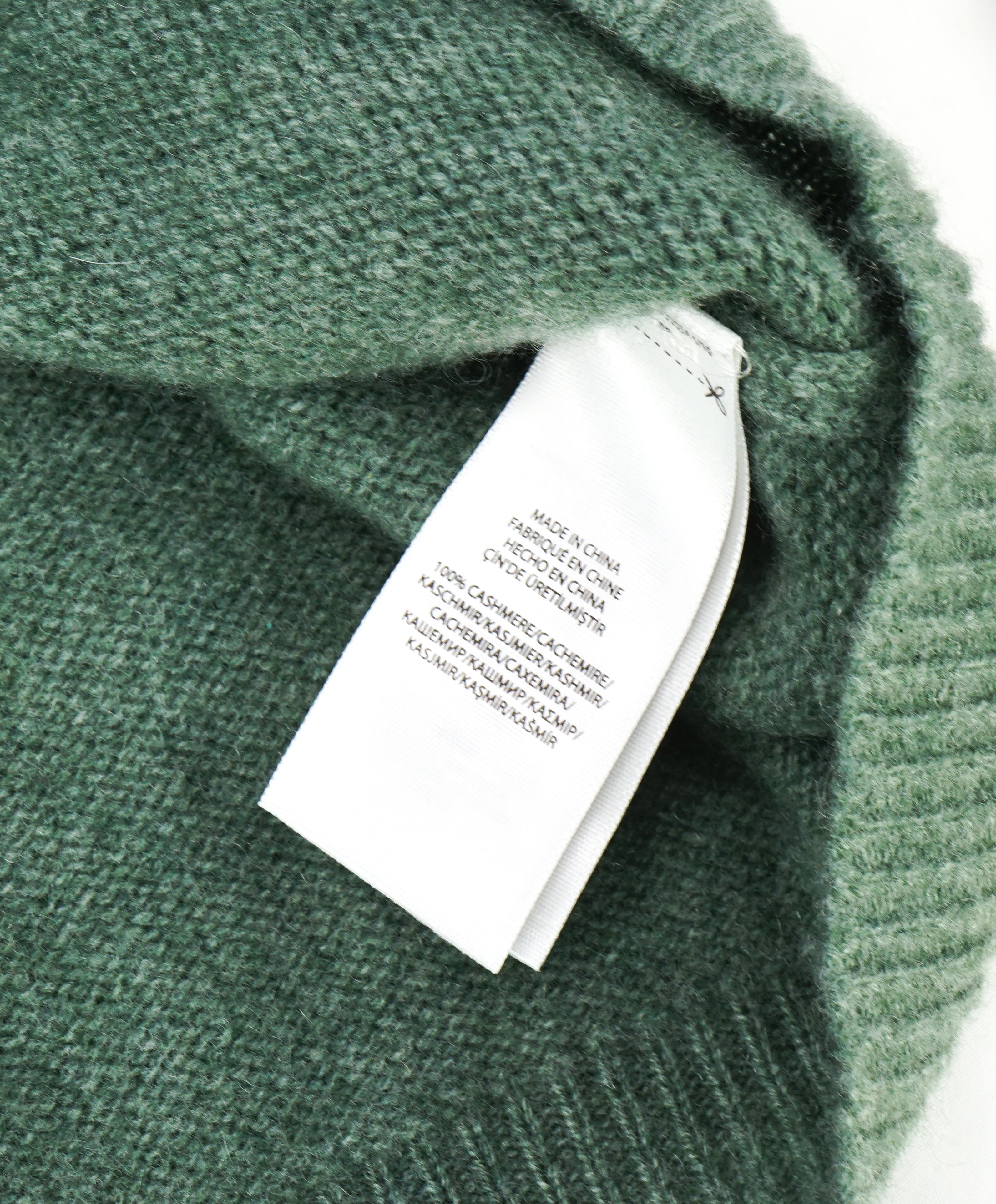 RALPH LAUREN - PURE CASHMERE Green Slub Collar Crewneck Sweater - M