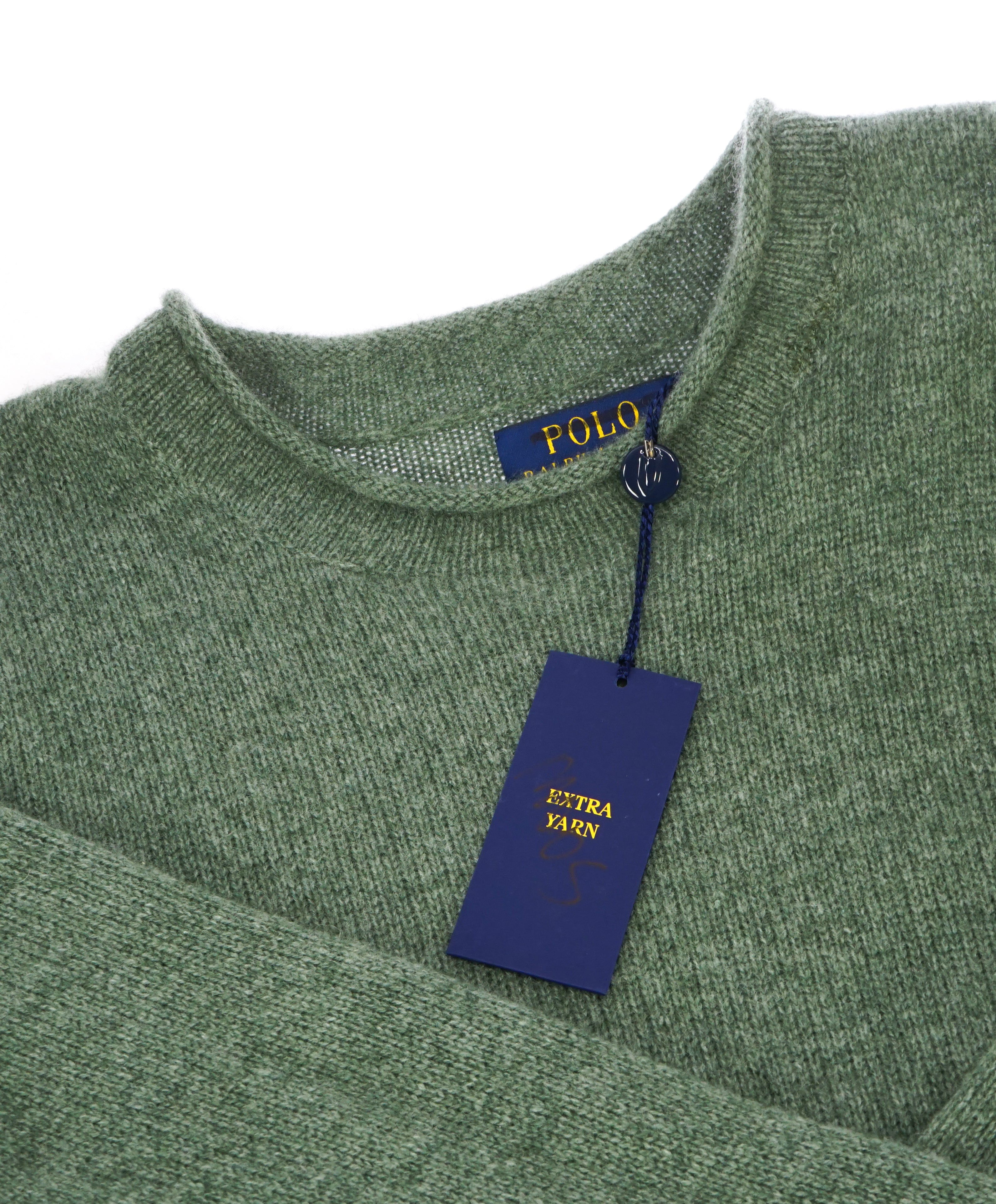 RALPH LAUREN - PURE CASHMERE Green Slub Collar Crewneck Sweater - M