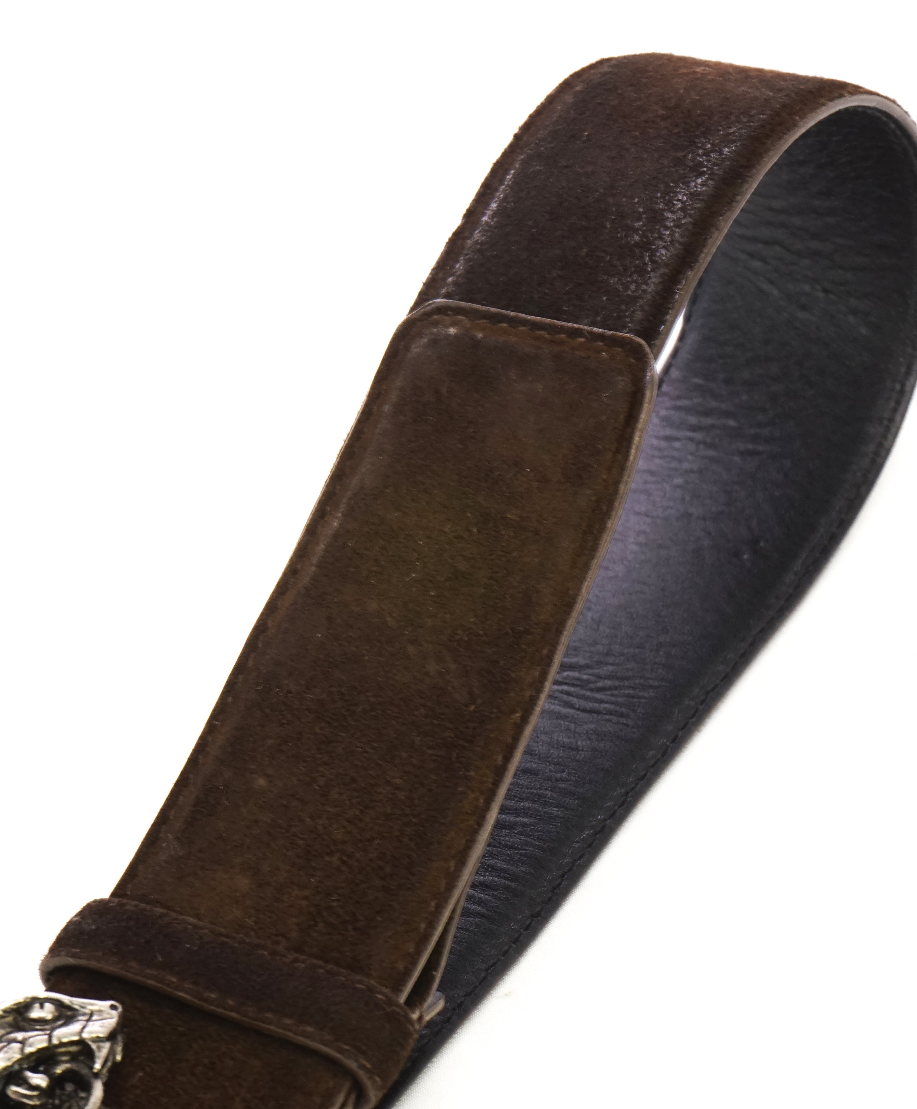 YVES SAINT LAURENT - YSL Brown Distressed Suede SERPENT BUCKLE Belt -38W (95)