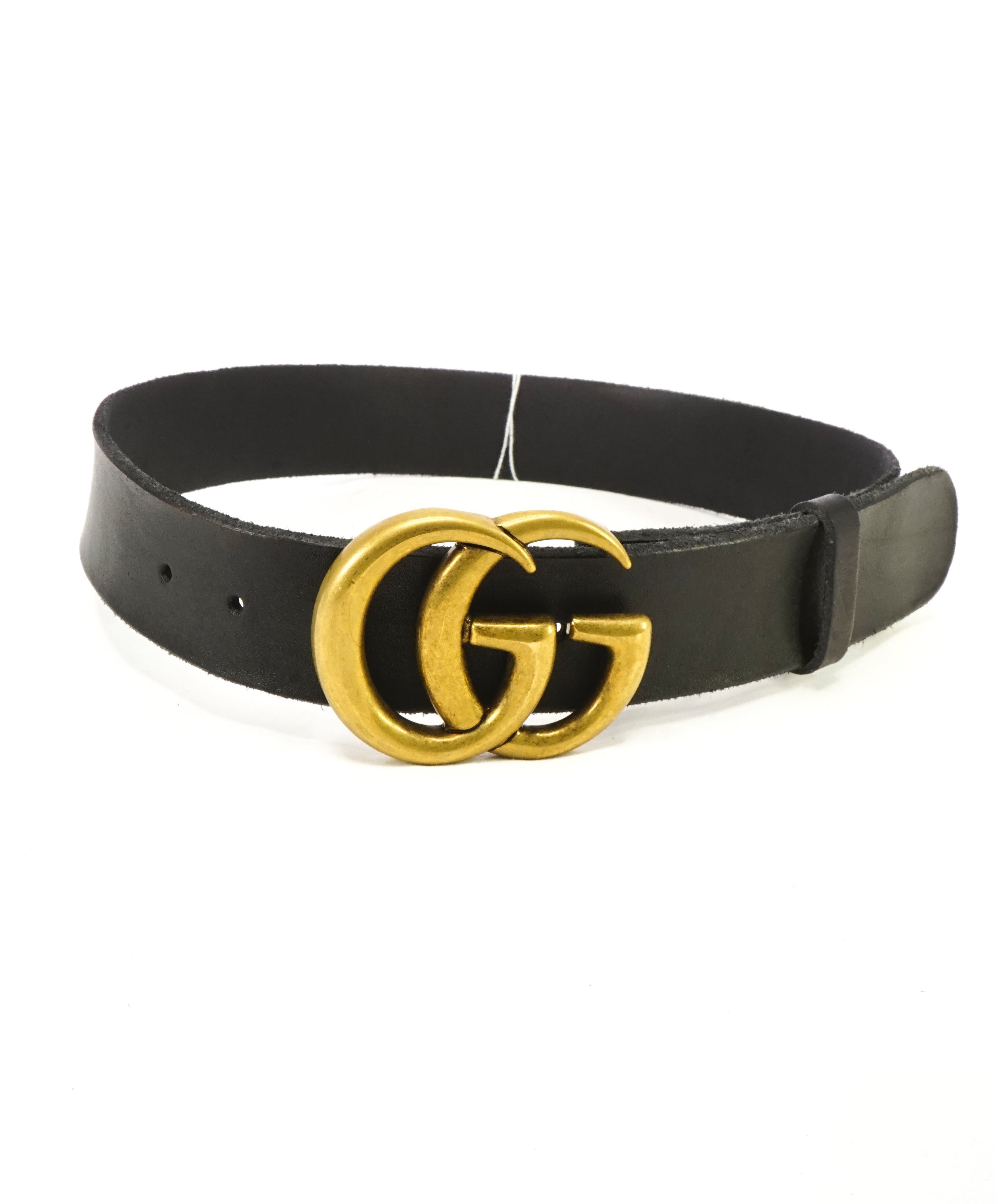 GUCCI - Leather Belt With Double Gold G Distressed Buckle - 28W (70CM)