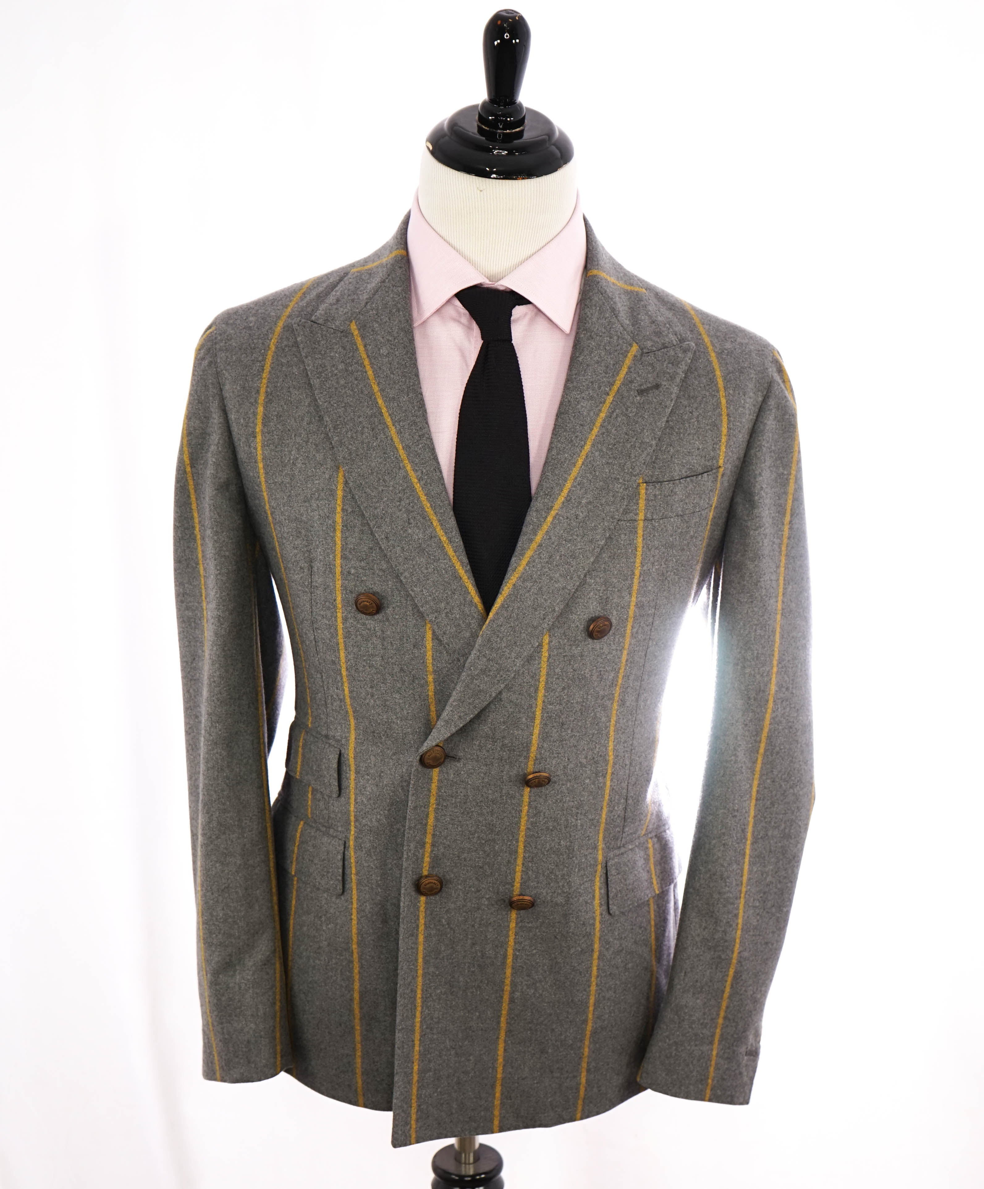 ELEVENTY - Gray/Yellow Bold Stripe Double Breasted Semi-Lined Blazer - 40 (50 EU)