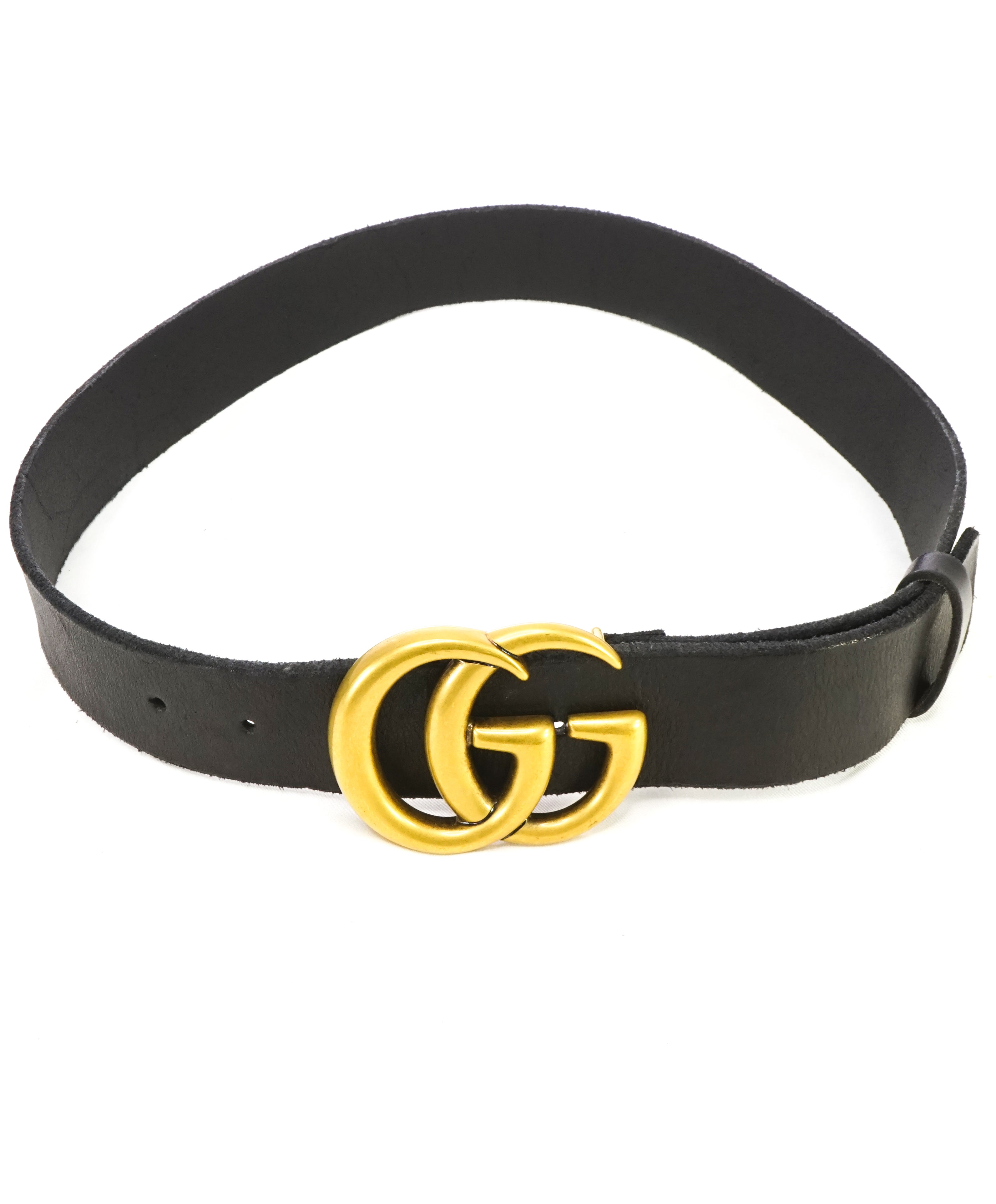 GUCCI - Leather Belt With Double Gold G Distressed Buckle - 32W (80CM)