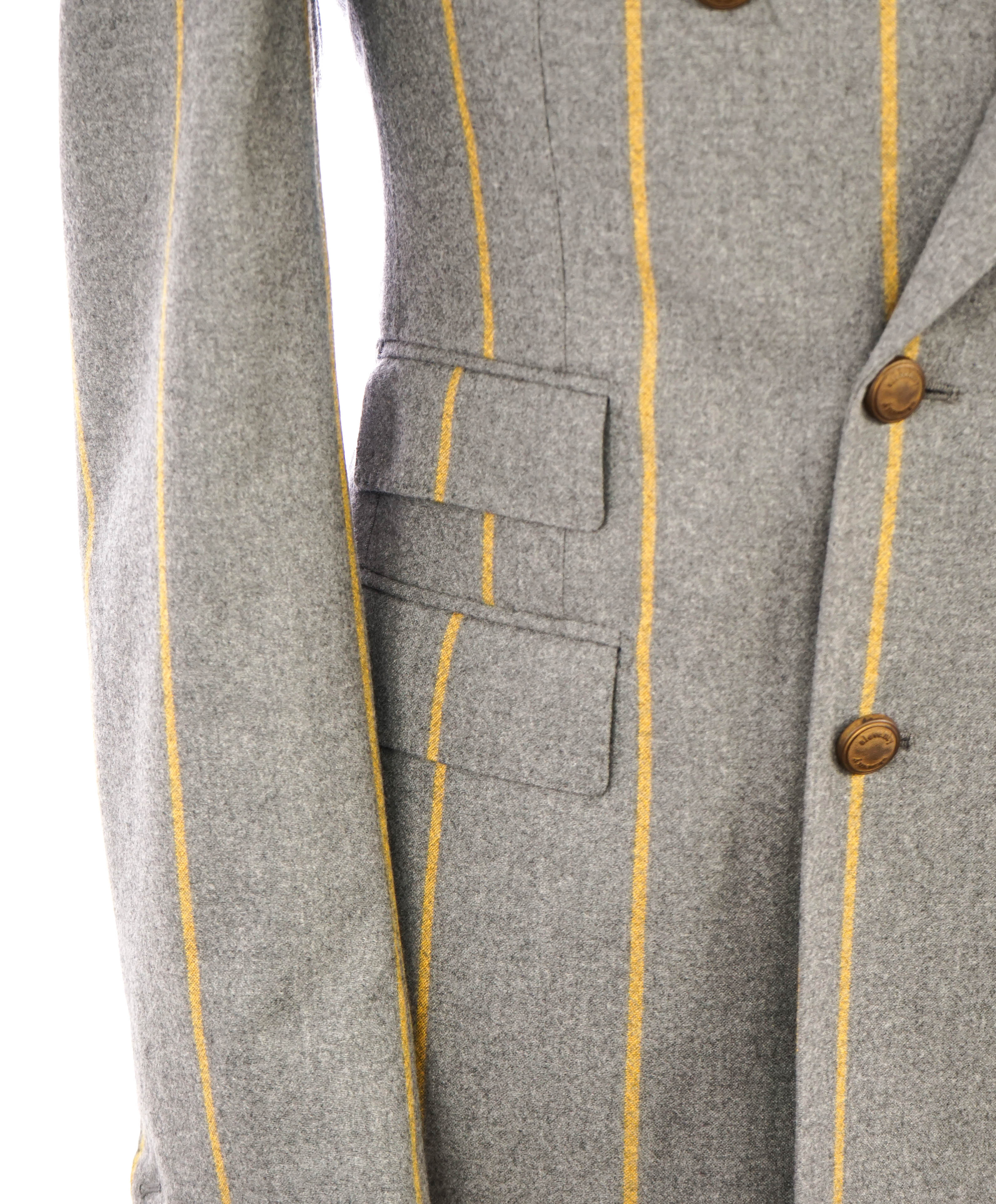 ELEVENTY - Gray/Yellow Bold Stripe Double Breasted Semi-Lined Blazer - 40 (50 EU)