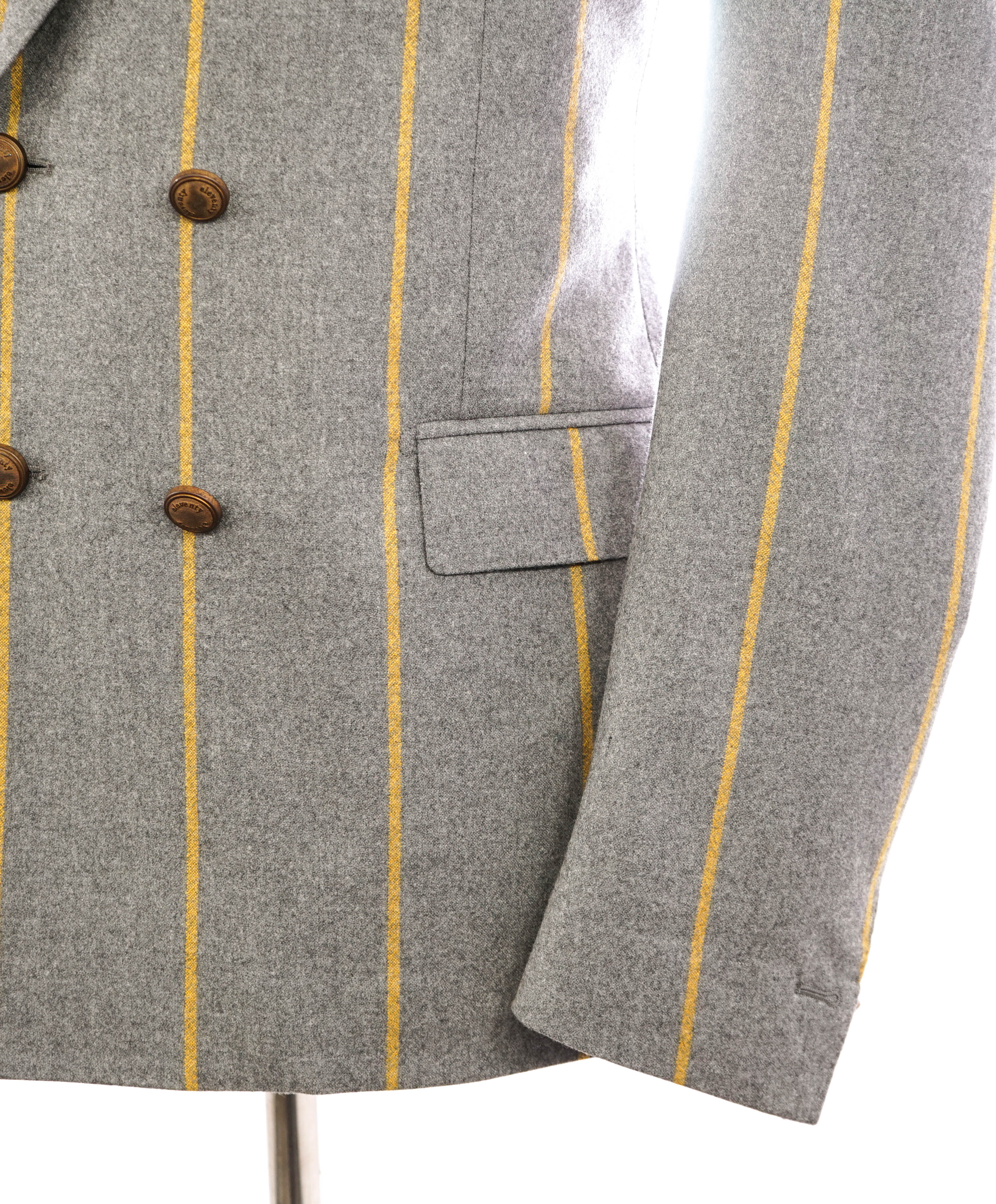 ELEVENTY - Gray/Yellow Bold Stripe Double Breasted Semi-Lined Blazer - 40 (50 EU)