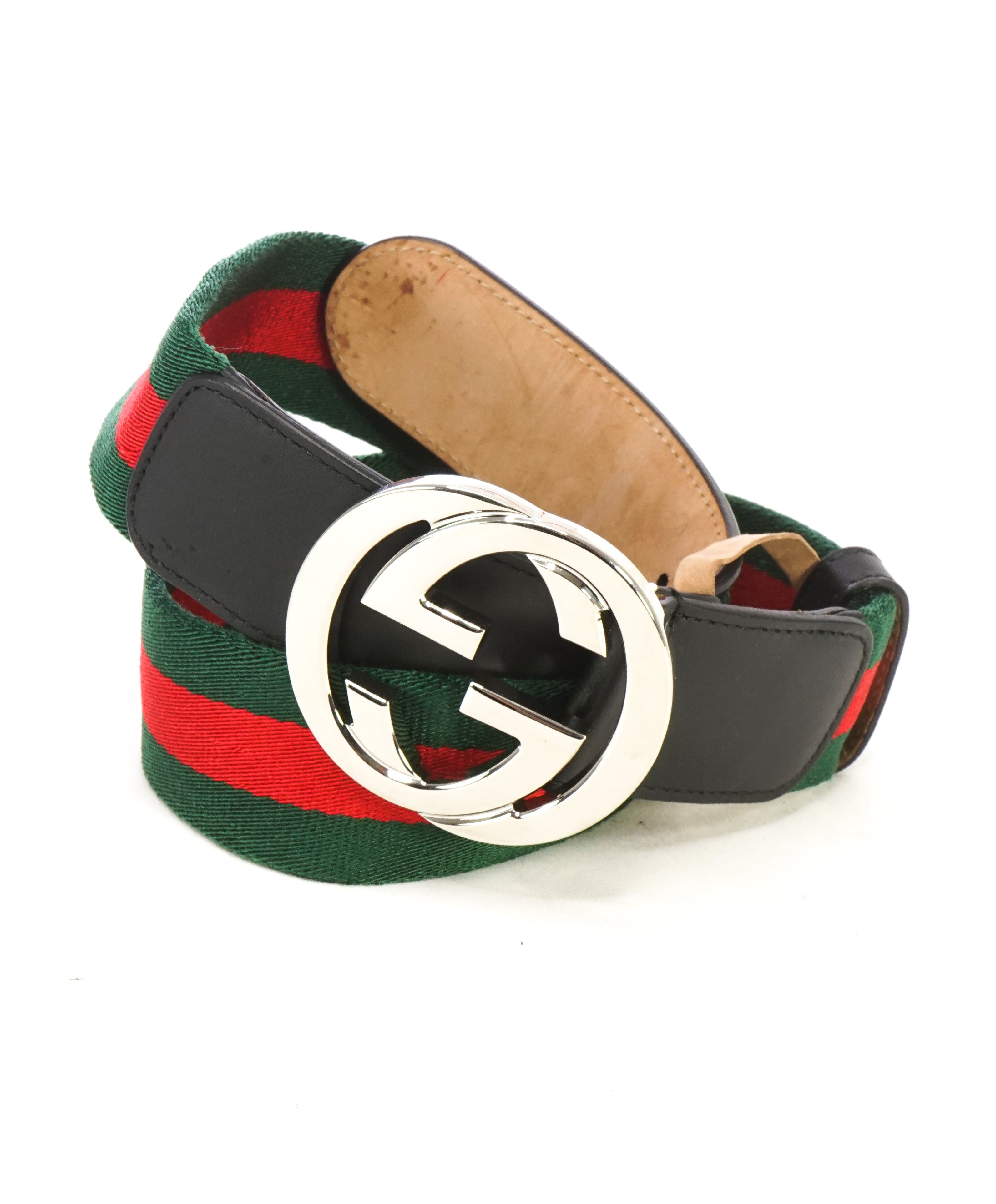 GUCCI - Interlocking GG Belt Leather & Red/Green Web - 32W (80CM)