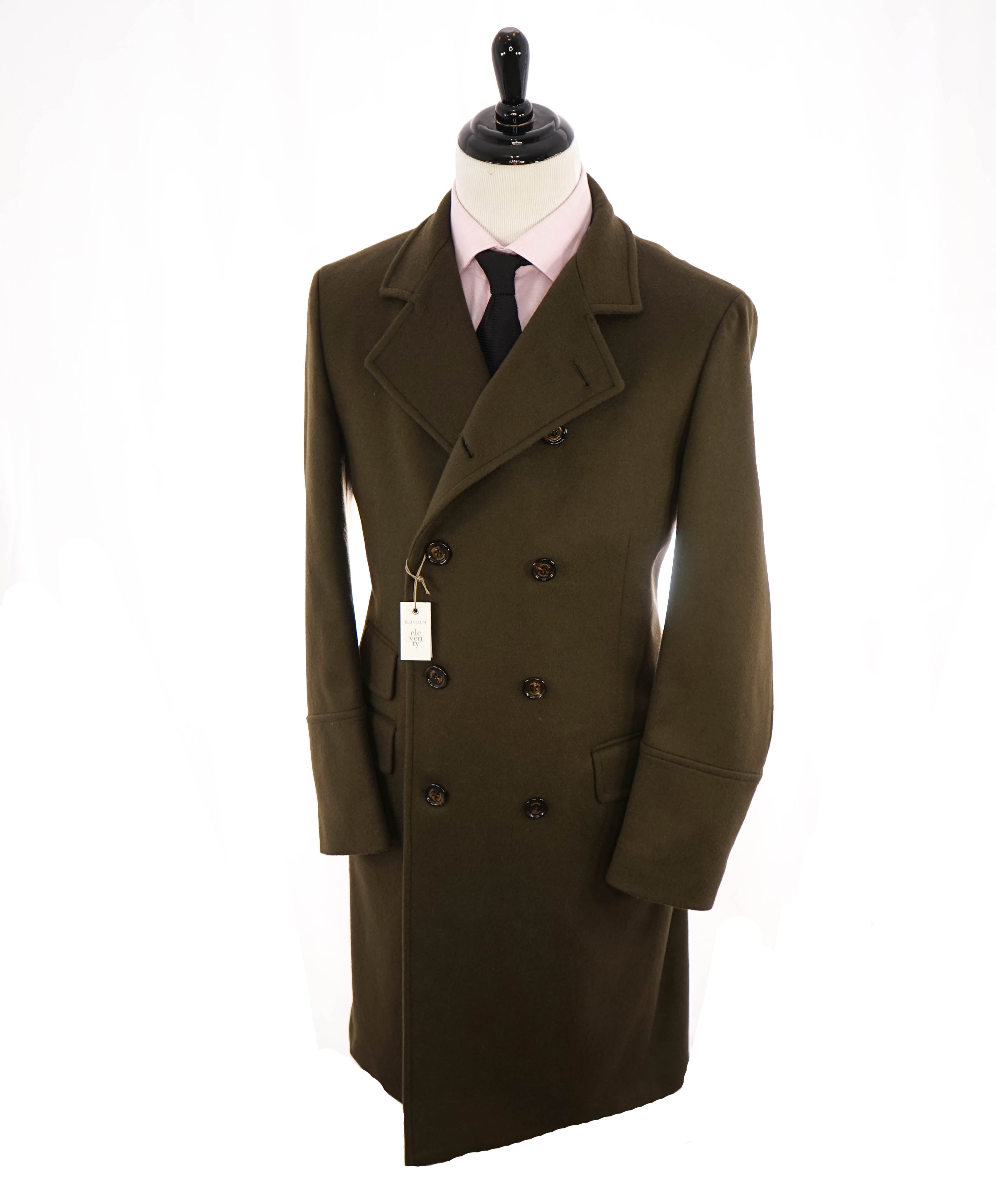 ELEVENTY - Green Double-Breasted Military Style Wool Over Coat - 40 (50 EU)